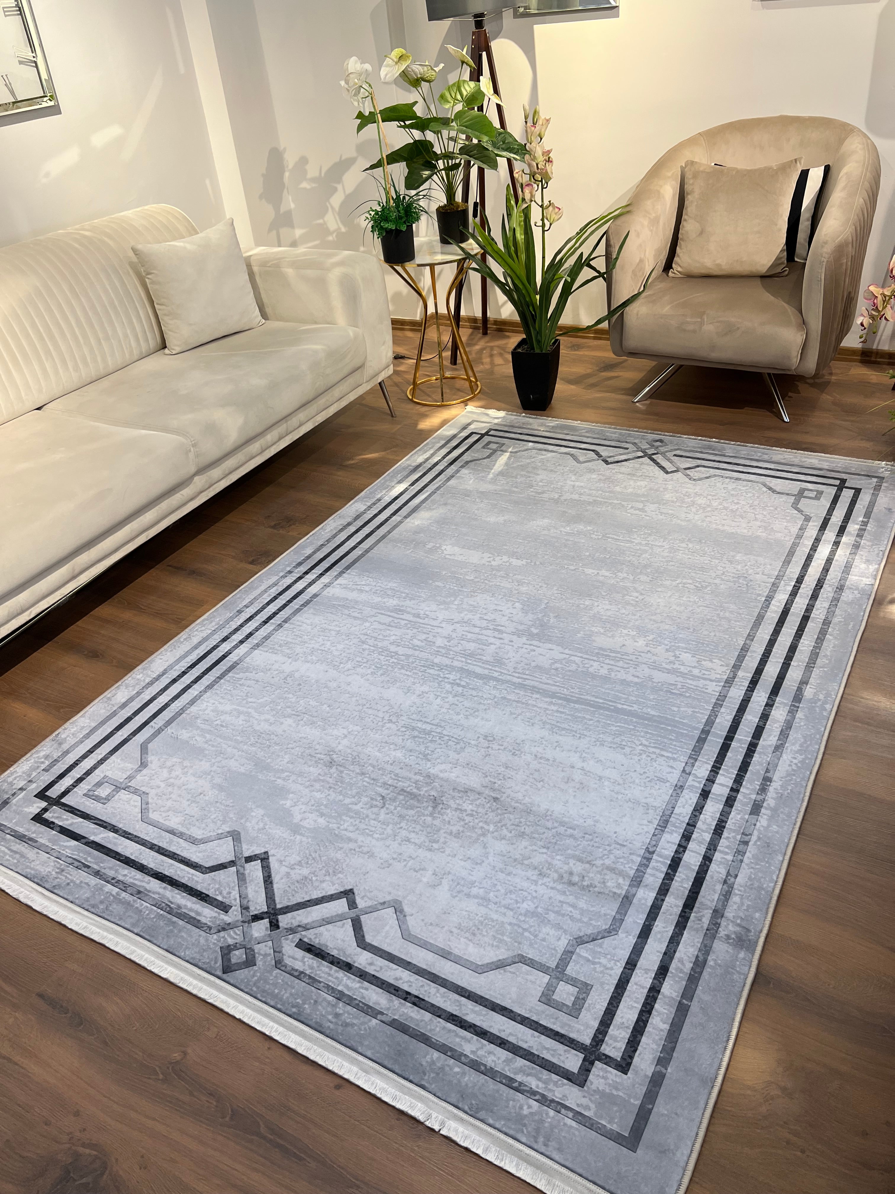 ALMY SOFT - Kaymaz Deri Taban Makinede Yıkanabilir Salon Oturma Odası Mutfak Halısı