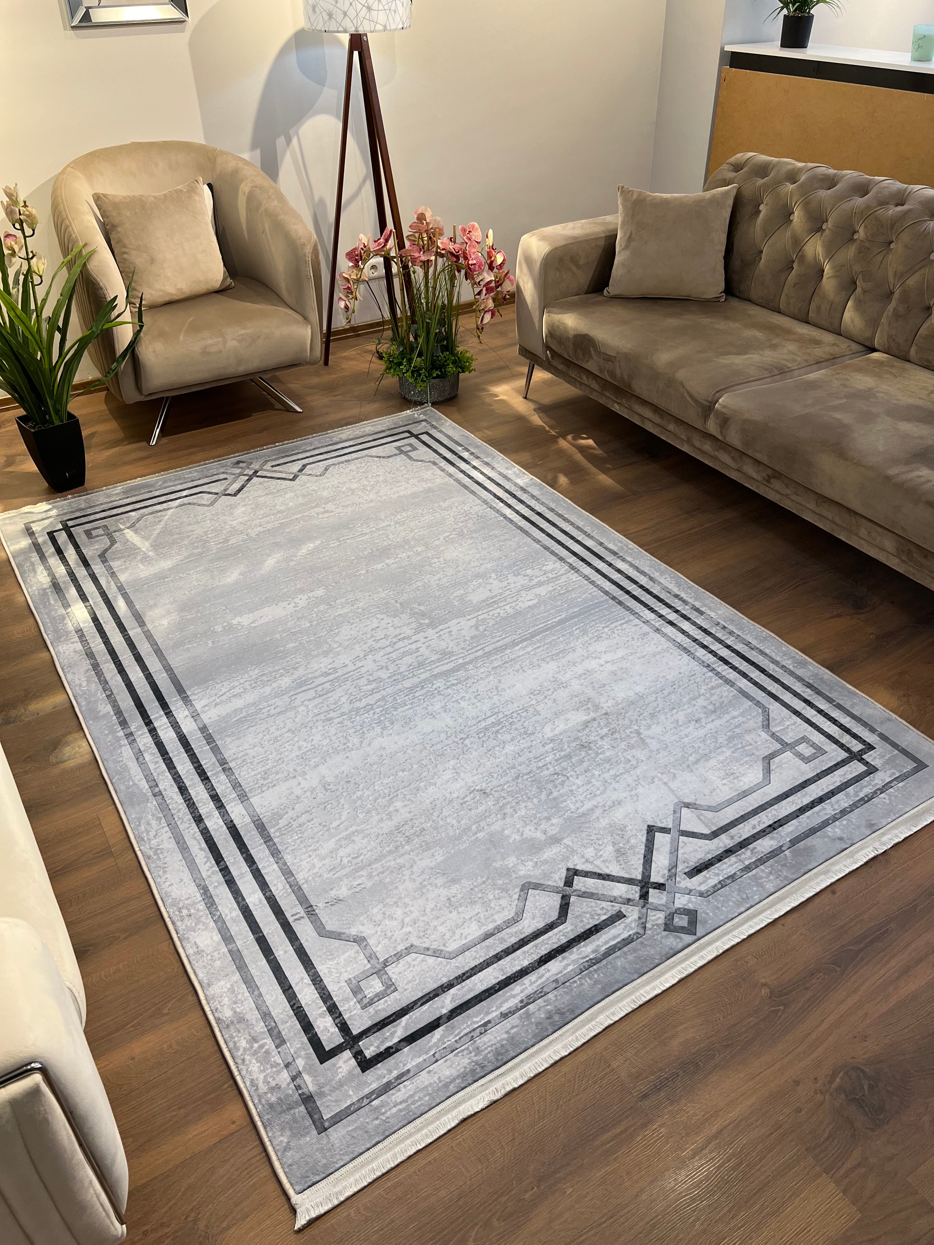 ALMY SOFT - Kaymaz Deri Taban Makinede Yıkanabilir Salon Oturma Odası Mutfak Halısı
