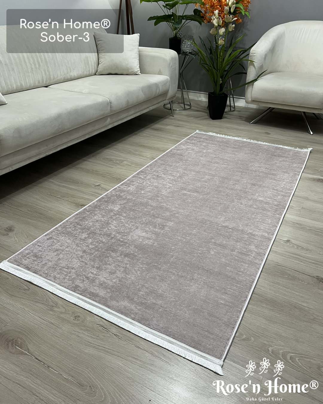SOBER-3 - Kaymaz Deri Taban Makinede Yıkanabilir Salon Oturma Odası Mutfak Halısı