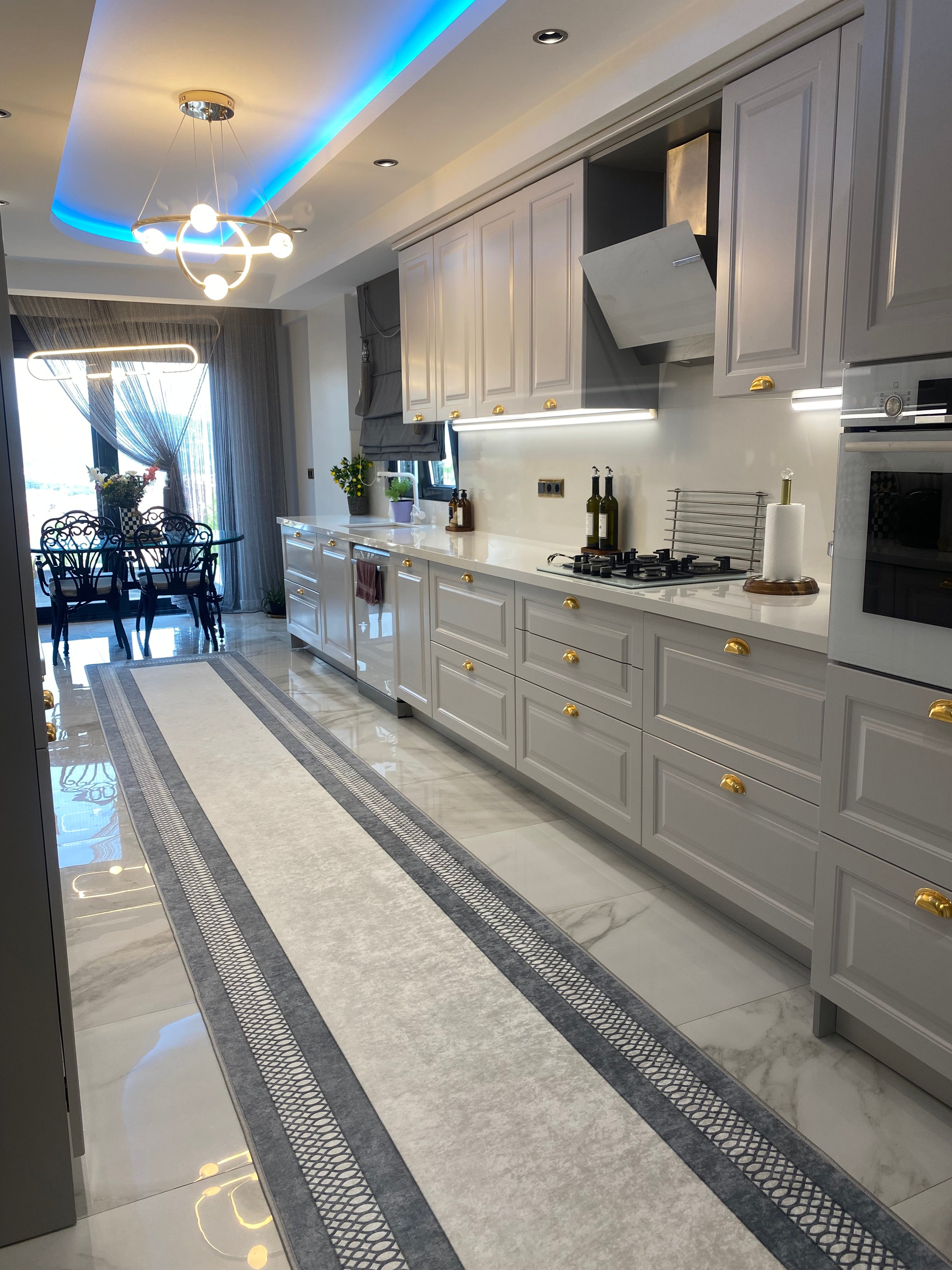DAVİES - Kaymaz Deri Taban Makinede Yıkanabilir Salon Oturma Odası Mutfak Halısı