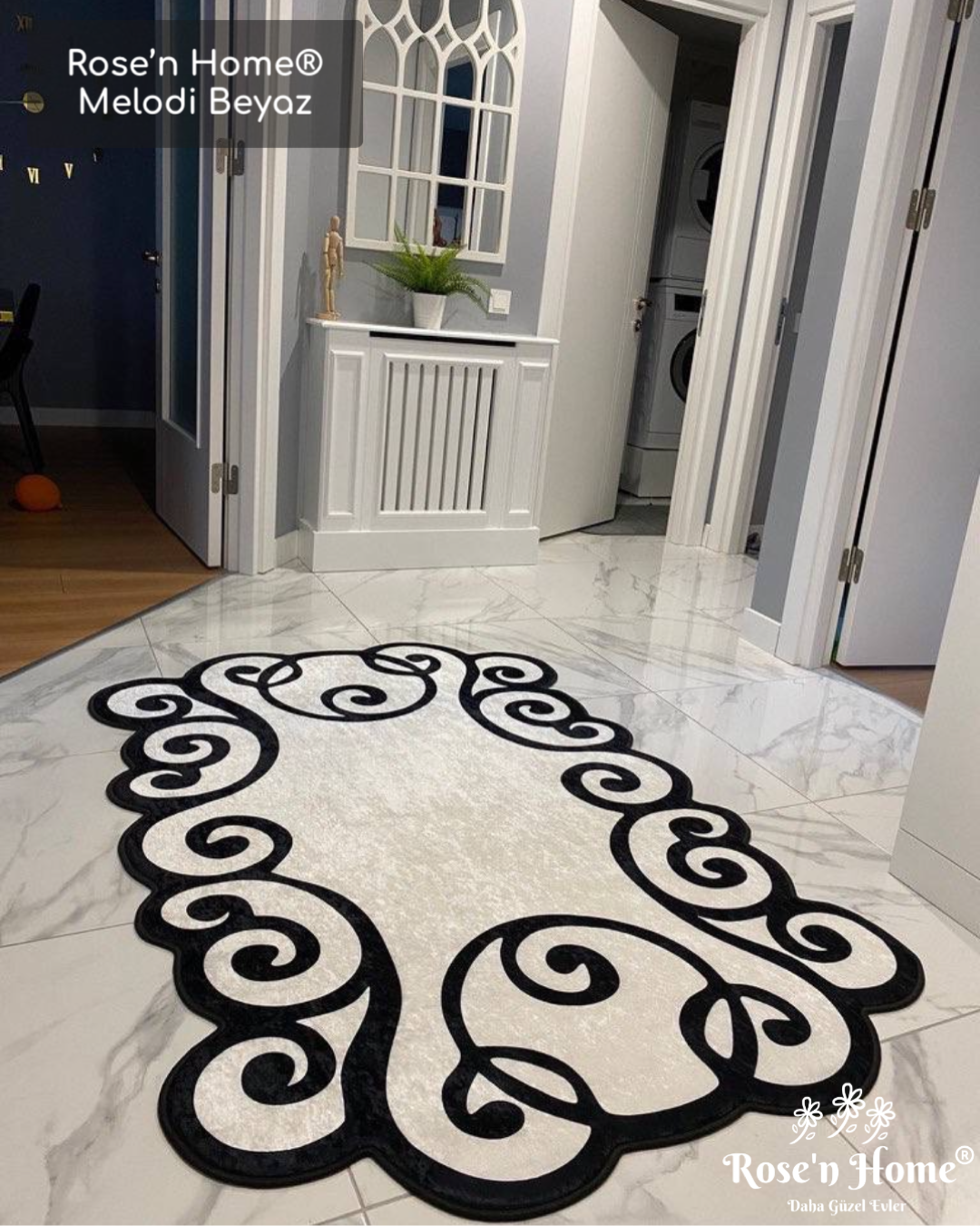 MELODİ BEYAZ - Kaymaz Deri Taban Makinede Yıkanabilir Salon Oturma Odası Mutfak Halısı
