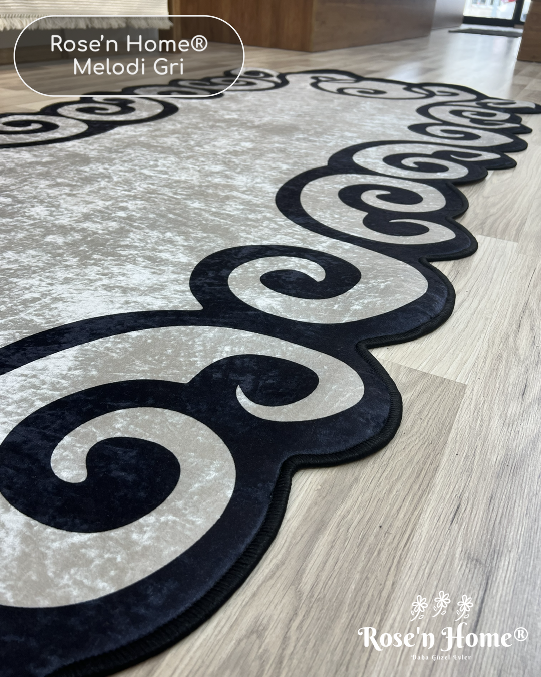 MELODİ GRİ - Kaymaz Deri Taban Makinede Yıkanabilir Salon Oturma Odası Mutfak Halısı