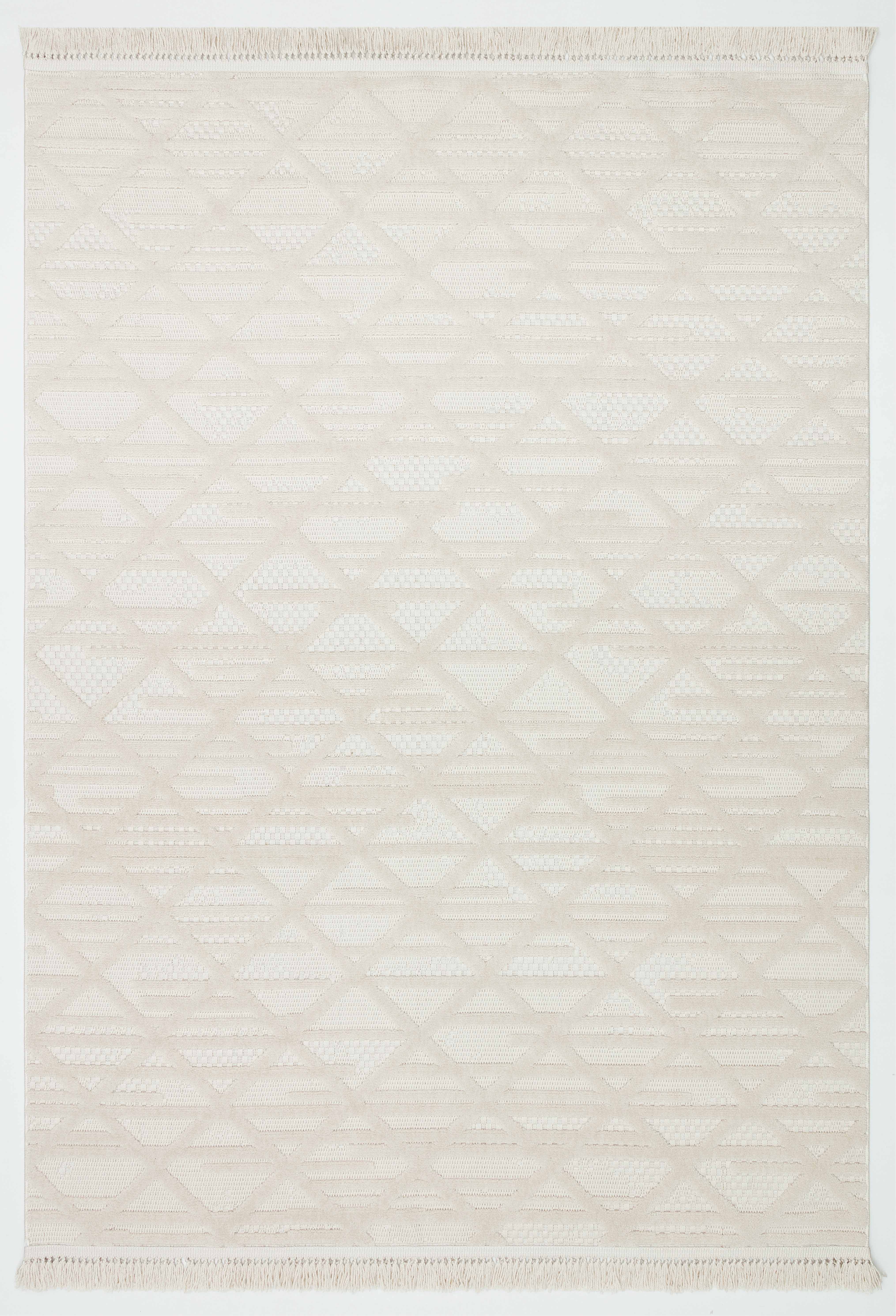 MİLAS C8-BEJ Kabartmalı Modern Geometrik Desenli Salon Koridor Mutfak Halısı