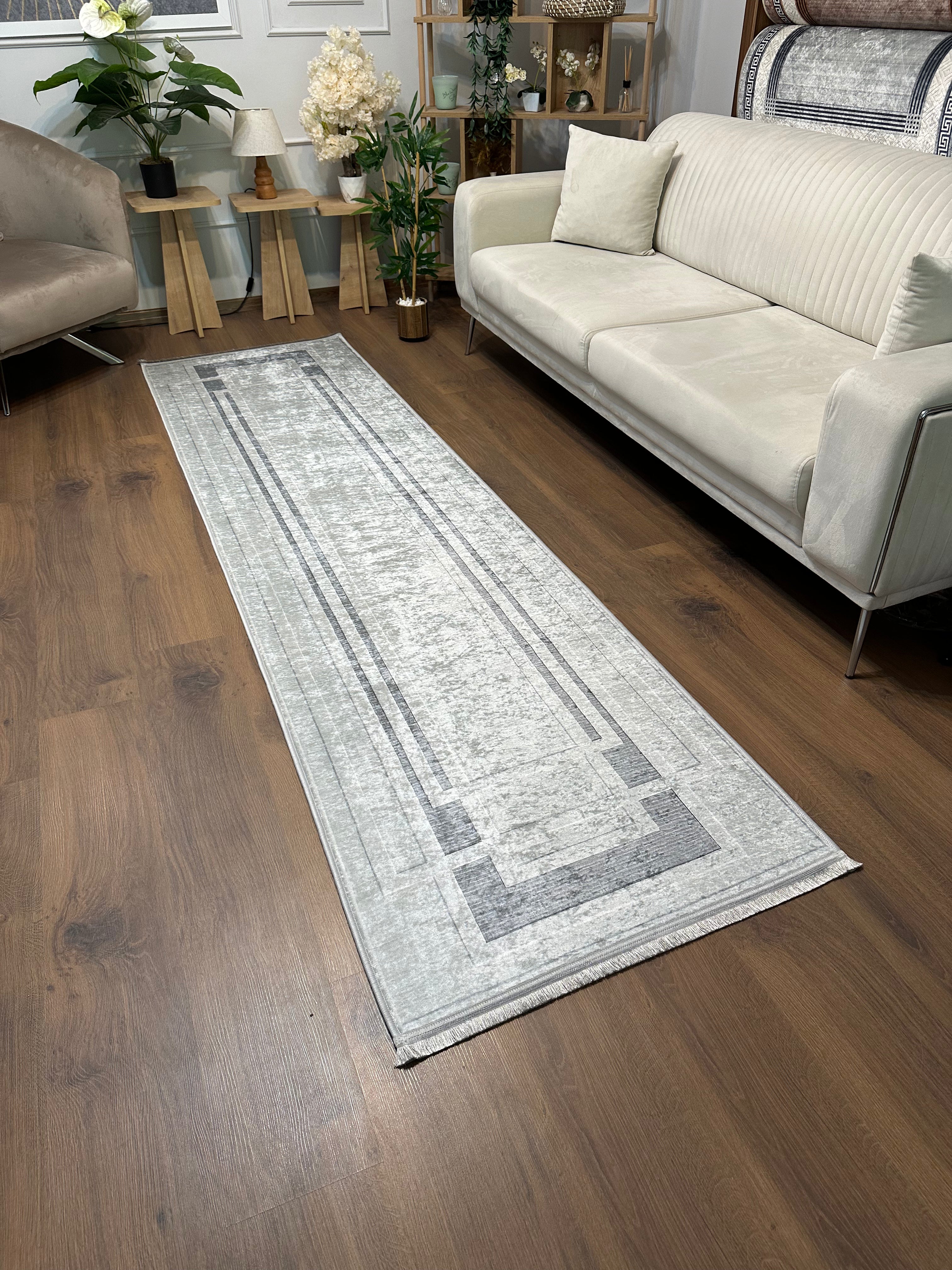 GARDEN GRİ - Kaymaz Deri Taban Makinede Yıkanabilir Salon Oturma Odası Mutfak Halısı