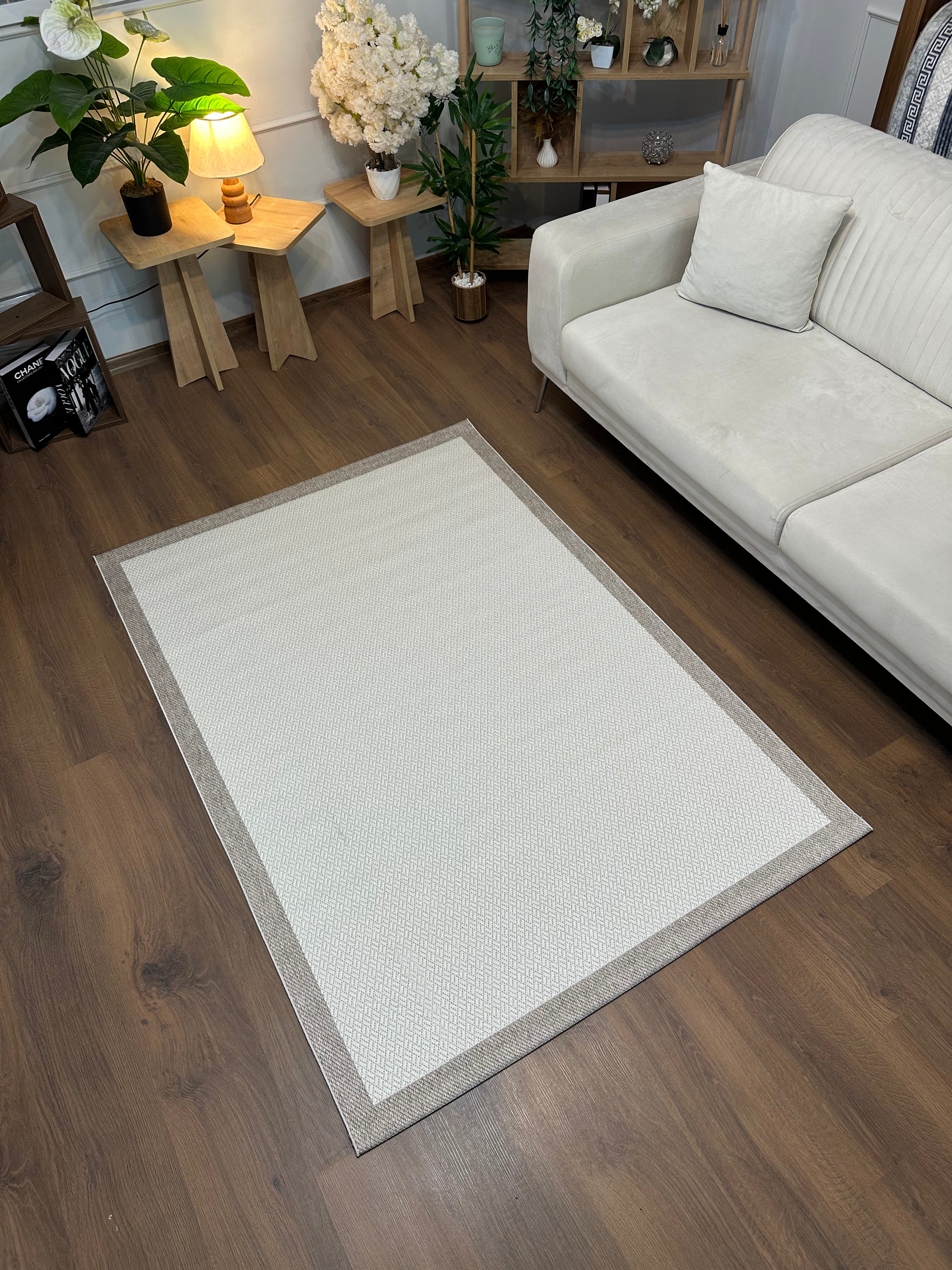 SİSAL-C01619 KREM Jüt Hasır Dokulu Doğal Salon Mutfak Koridor Balkon Halısı