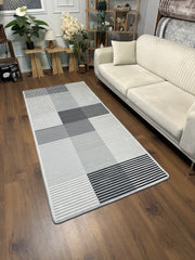 MULTİLİNE GRİ - Kaymaz Deri Taban Makinede Yıkanabilir Salon Oturma Odası Mutfak Halısı