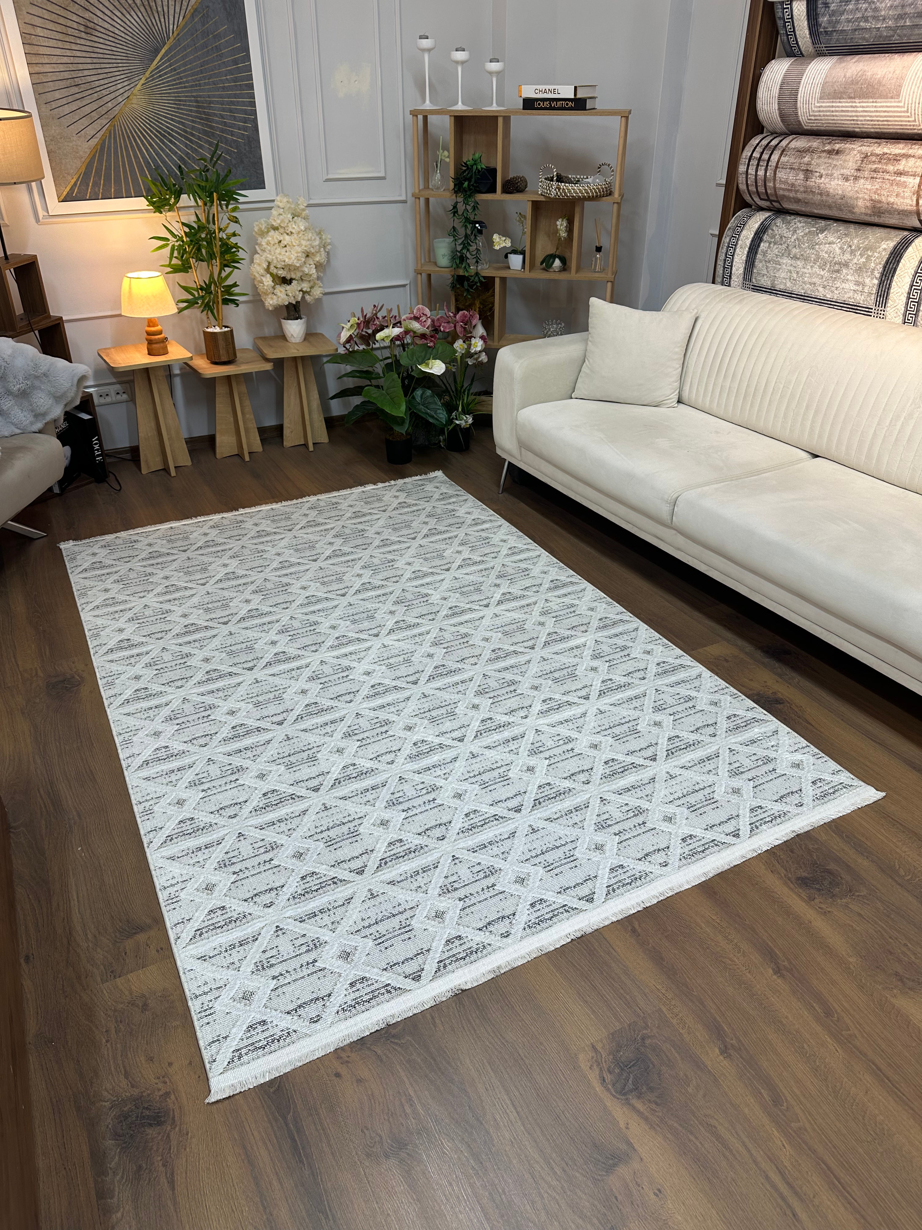 VERMONT - Kaymaz Deri Taban Makinede Yıkanabilir Salon Oturma Odası Mutfak Halısı