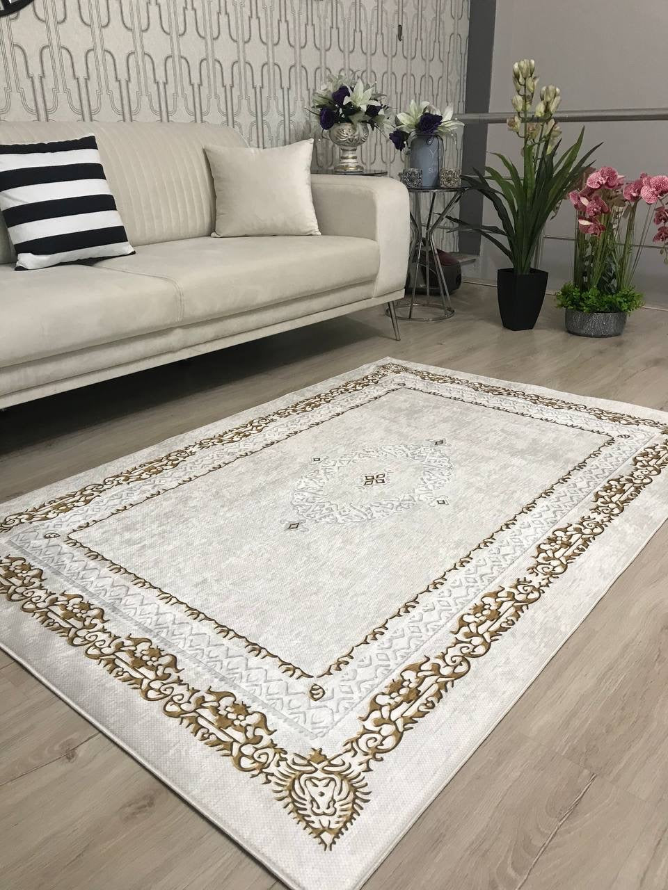 FİRUZE - Kaymaz Deri Taban Makinede Yıkanabilir Salon Oturma Odası Mutfak Halısı