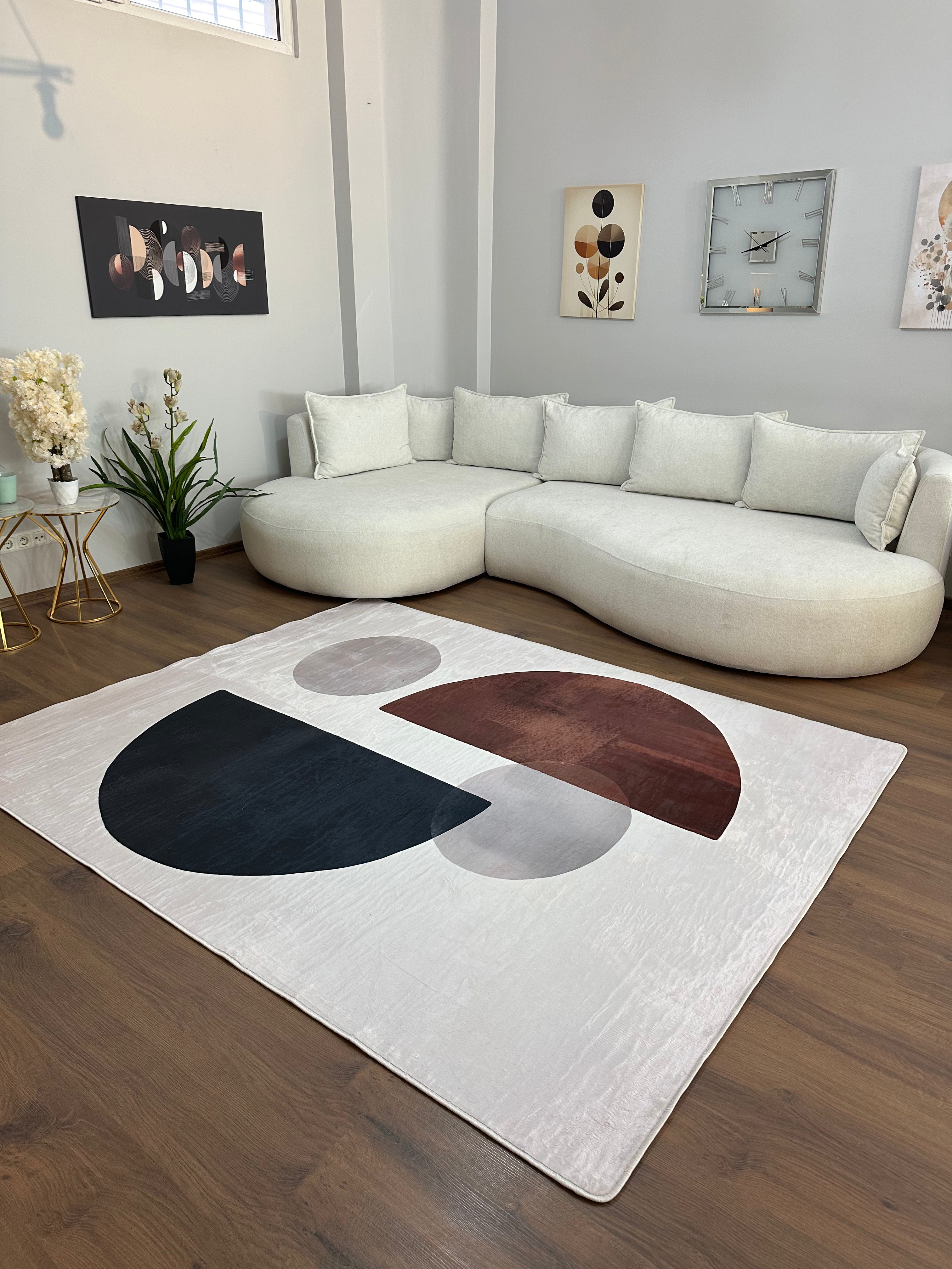 PİNTE - Kaymaz Deri Taban Makinede Yıkanabilir Salon Oturma Odası Mutfak Halısı