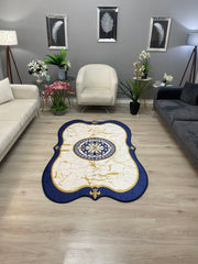 HANEDAN MERMER LACİVERT - Kaymaz Deri Taban Makinede Yıkanabilir Salon Oturma Odası Mutfak Halısı