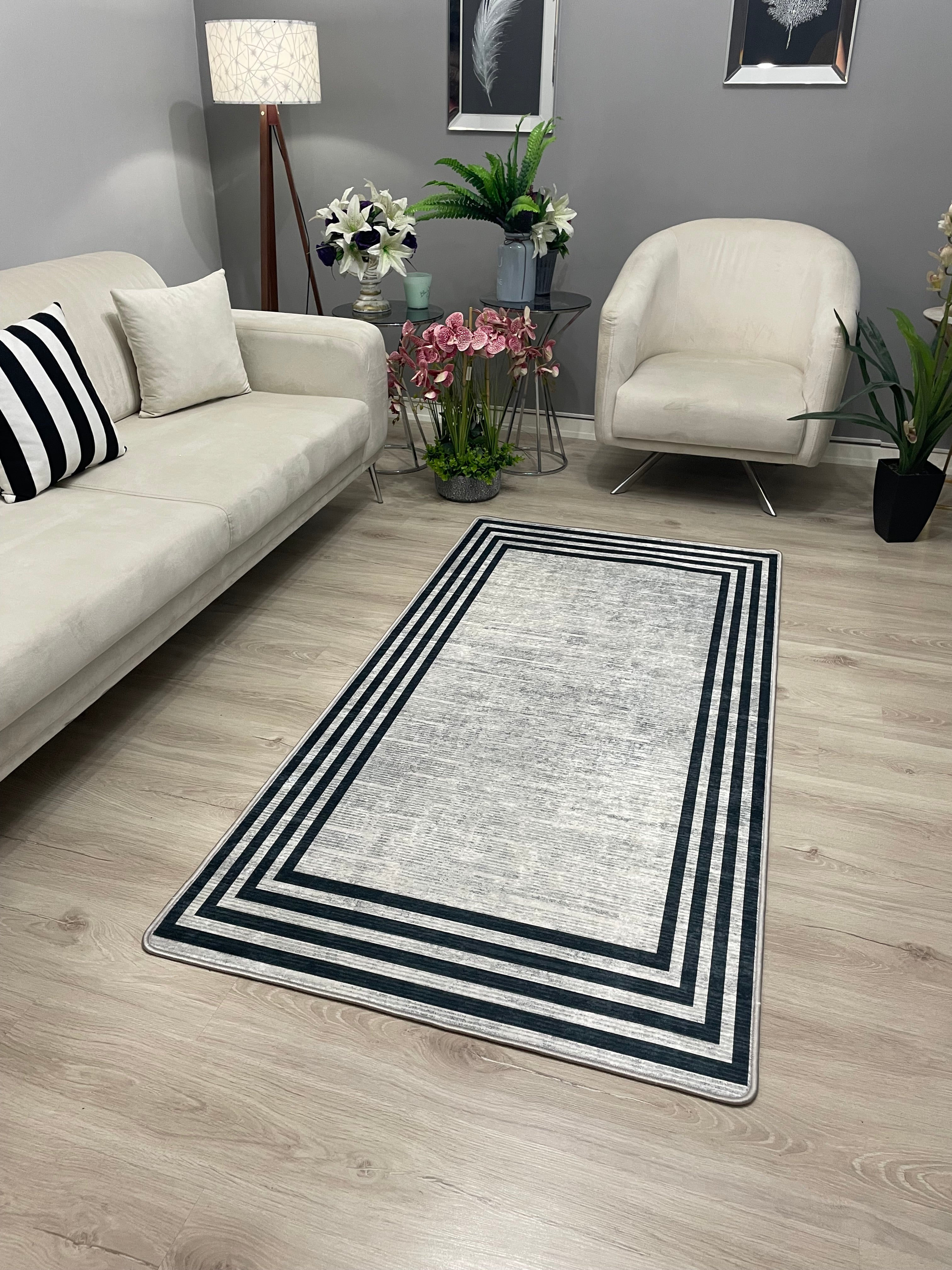 VALERİA - Kaymaz Deri Taban Makinede Yıkanabilir Salon Oturma Odası Mutfak Halısı