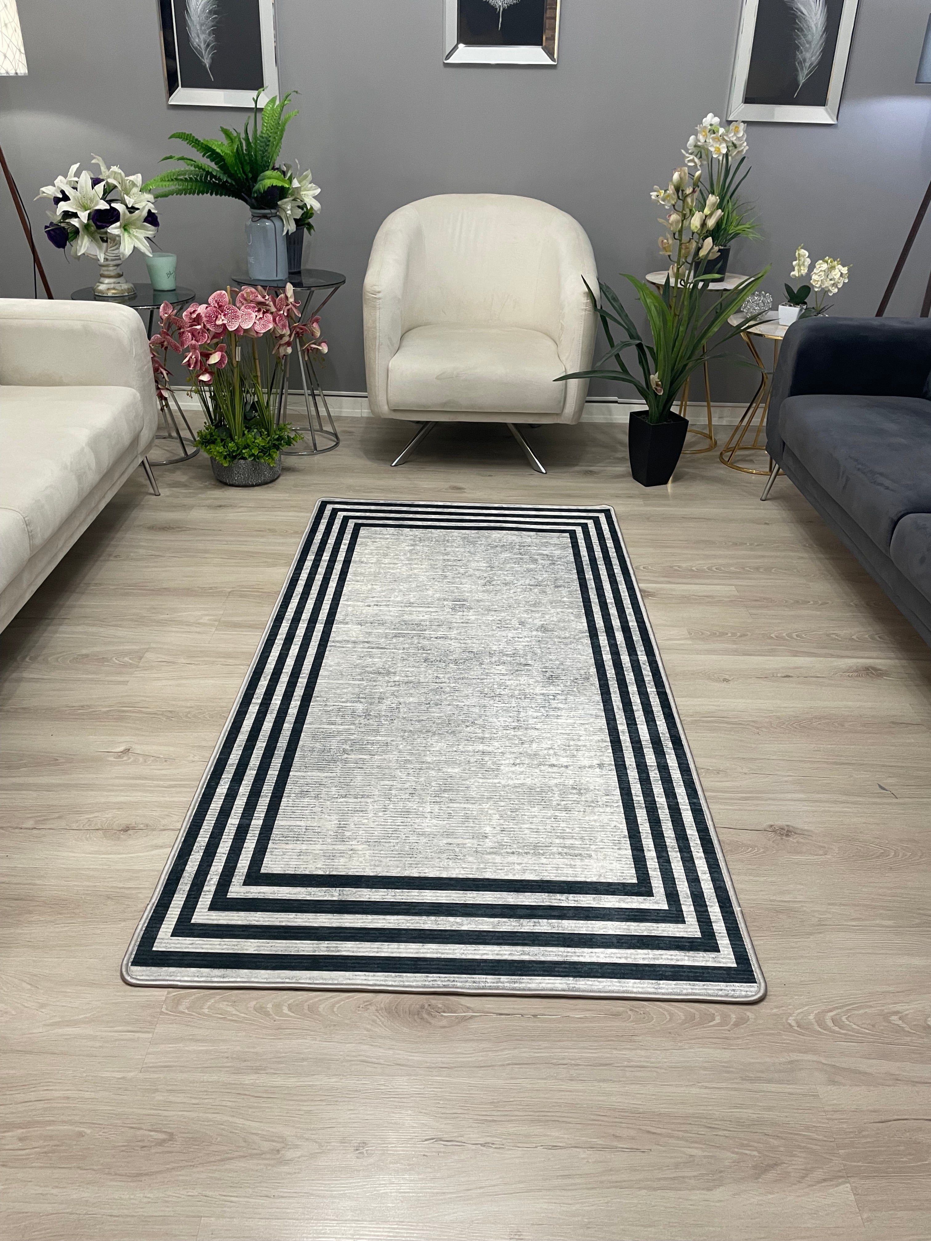 VALERİA - Kaymaz Deri Taban Makinede Yıkanabilir Salon Oturma Odası Mutfak Halısı