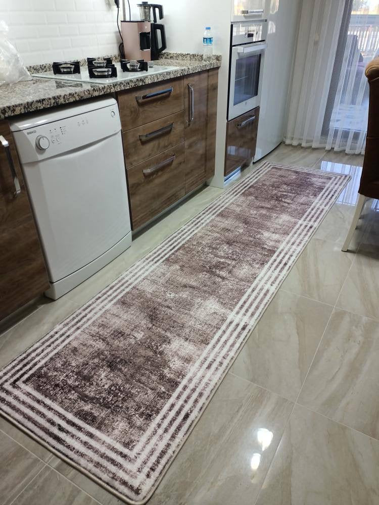 HOVEN KAHVE - Kaymaz Deri Taban Makinede Yıkanabilir Salon Oturma Odası Mutfak Halısı