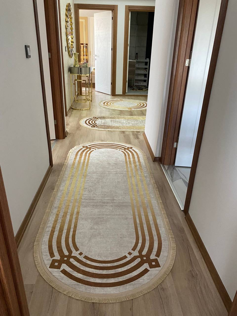 ZÜHRE LİNE GOLD - Kaymaz Deri Taban Makinede Yıkanabilir Salon Oturma Odası Mutfak Halısı