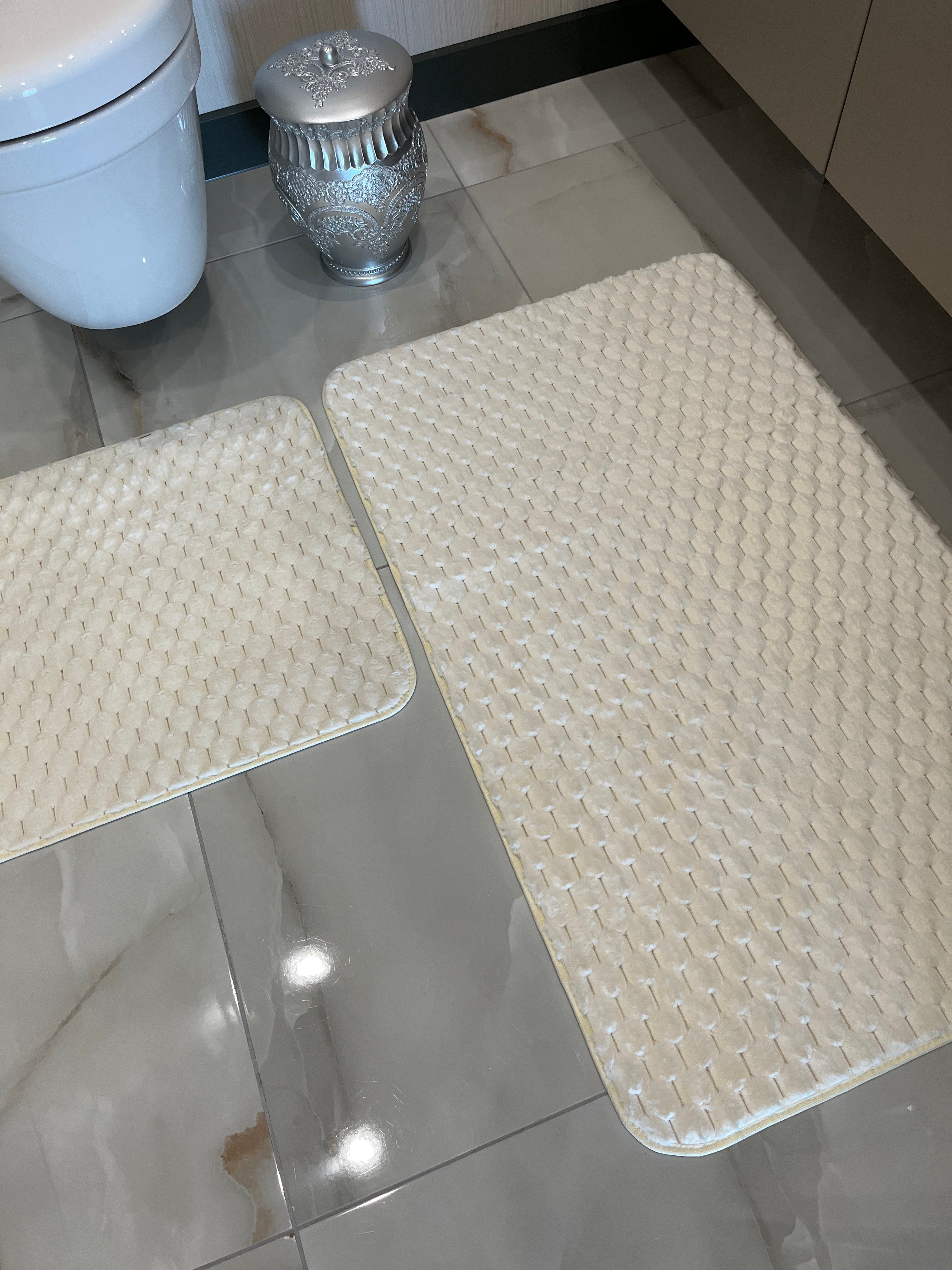 KREM - Yıkanabilir Kaymaz Taban 60x100 50x60 2'li Banyo Paspas ve Klozet Takımı