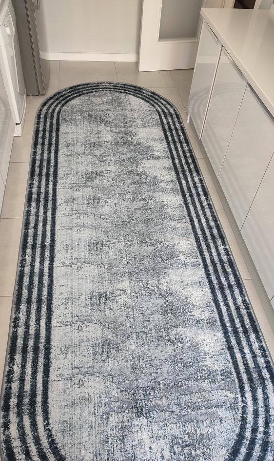 HOVEN GRİ SİYAH - Kaymaz Deri Taban Makinede Yıkanabilir Salon Oturma Odası Mutfak Halısı