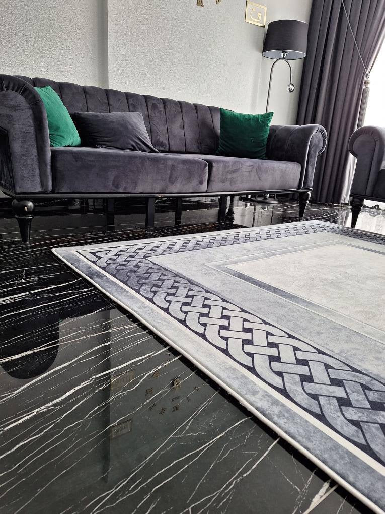 SİNATRA GÜMÜŞ - Kaymaz Deri Taban Makinede Yıkanabilir Salon Oturma Odası Mutfak Halısı