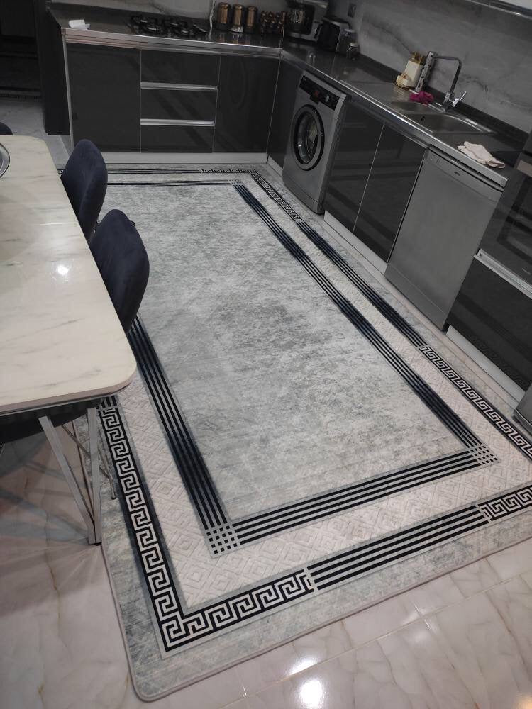 TAYLOR AÇIK GRİ - Kaymaz Deri Taban Makinede Yıkanabilir Salon Oturma Odası Mutfak Halısı