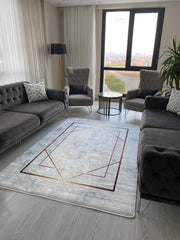 SERRA GOLD - Kaymaz Deri Taban Makinede Yıkanabilir Salon Oturma Odası Mutfak Halısı