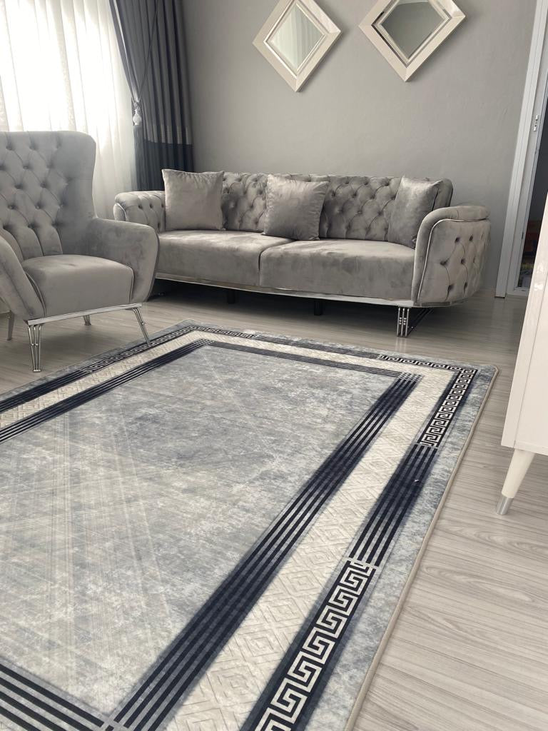 TAYLOR AÇIK GRİ - Kaymaz Deri Taban Makinede Yıkanabilir Salon Oturma Odası Mutfak Halısı