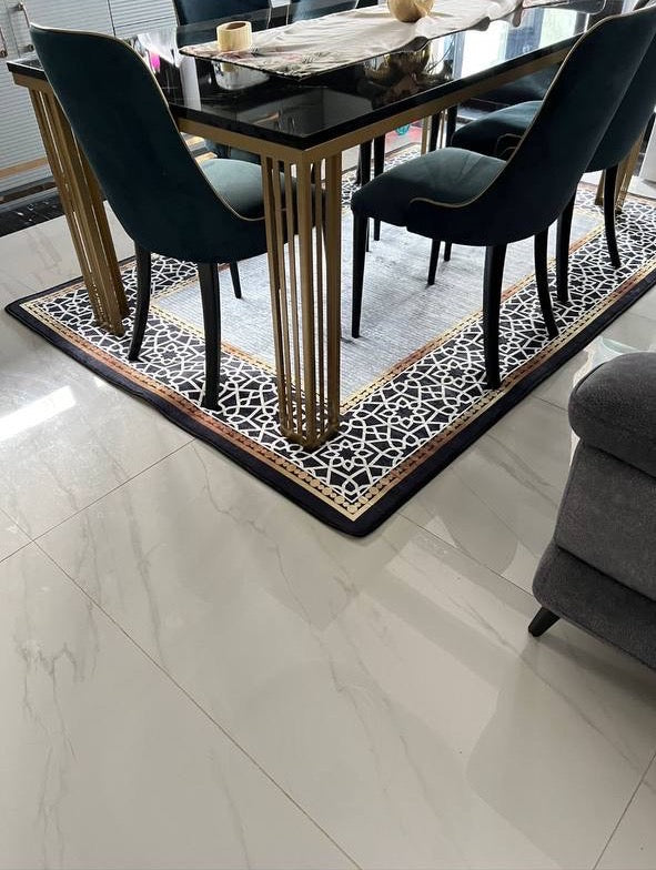 FLOWY GOLD GRİ - Kaymaz Deri Taban Makinede Yıkanabilir Salon Oturma Odası Mutfak Halısı