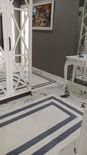 FRAME GRİ - Kaymaz Deri Taban Makinede Yıkanabilir Salon Oturma Odası Mutfak Halısı