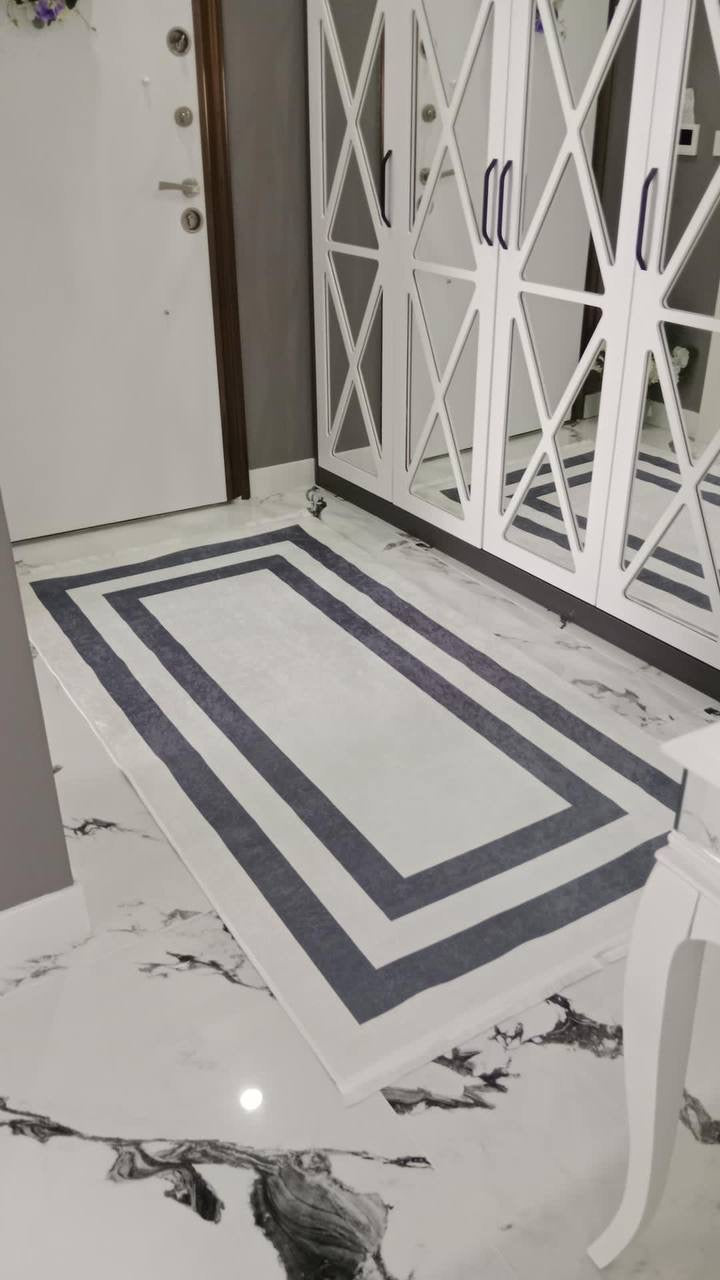 FRAME GRİ - Kaymaz Deri Taban Makinede Yıkanabilir Salon Oturma Odası Mutfak Halısı