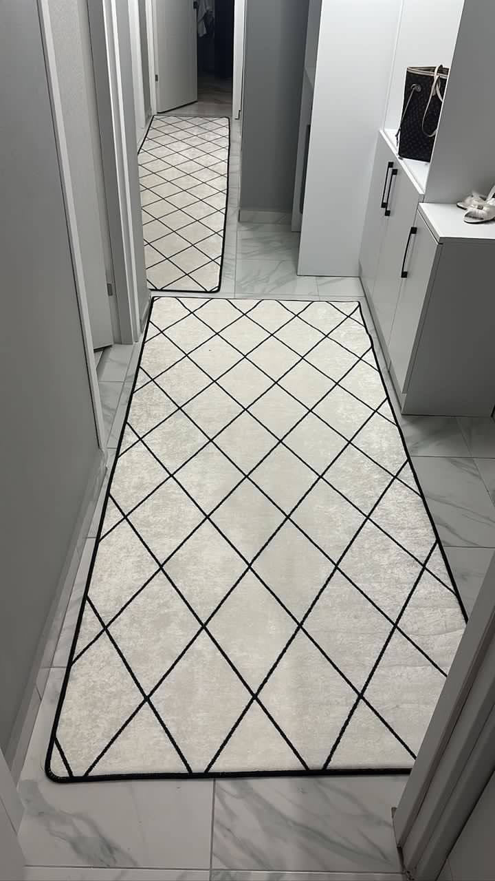 SAHRA BEYAZ - Kaymaz Deri Taban Makinede Yıkanabilir Salon Oturma Odası Mutfak Halısı