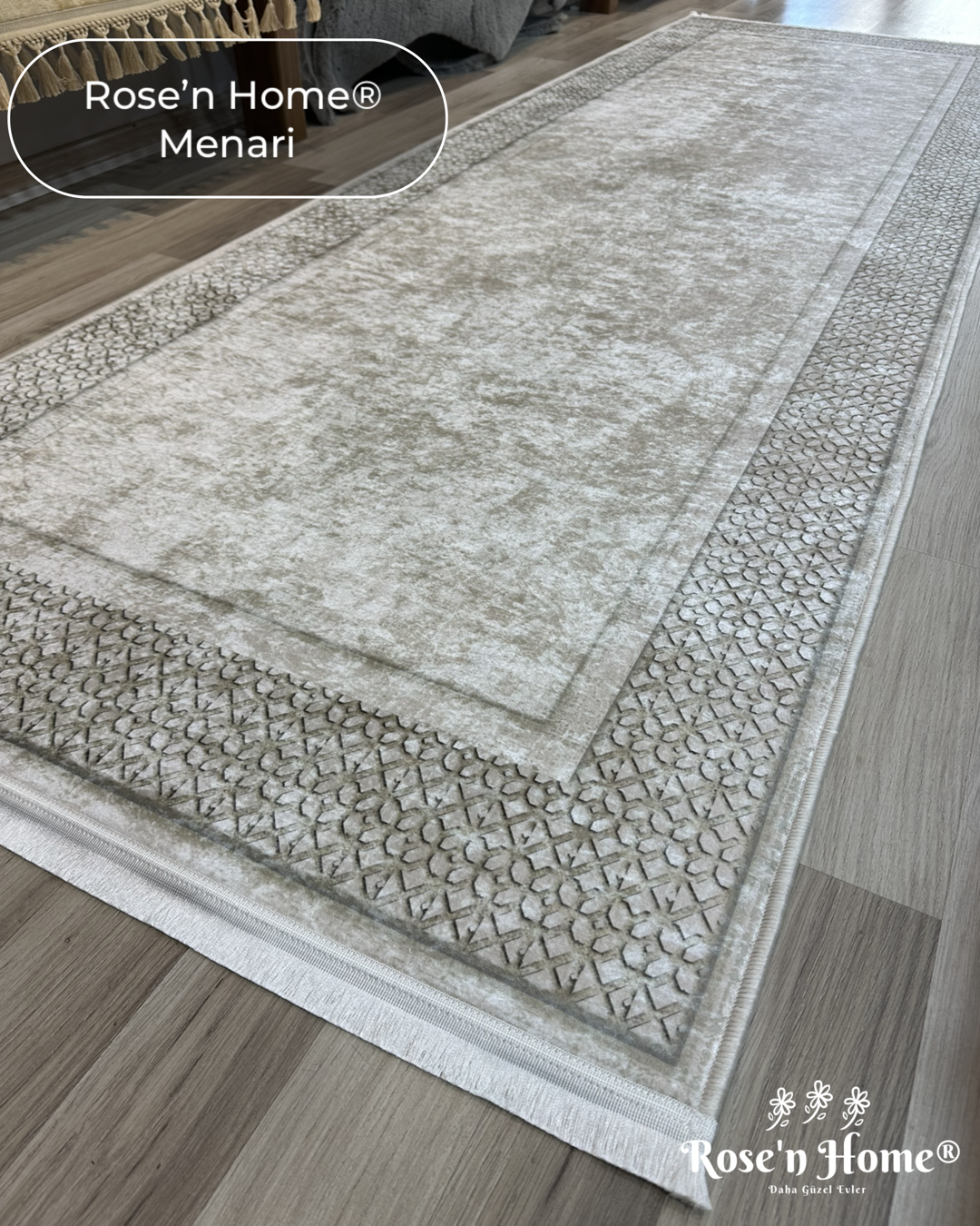 MENARİ - Kaymaz Deri Taban Makinede Yıkanabilir Salon Oturma Odası Mutfak Halısı