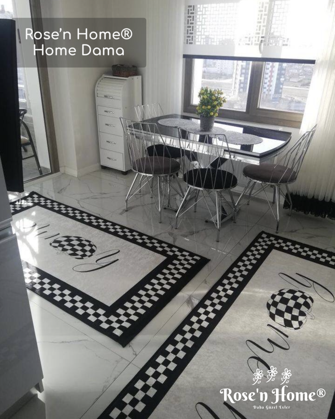 HOME DAMA - Kaymaz Deri Taban Makinede Yıkanabilir Salon Oturma Odası Mutfak Halısı