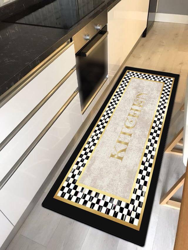 KİTCHEN DAMA - Kaymaz Deri Taban Makinede Yıkanabilir Salon Oturma Odası Mutfak Halısı