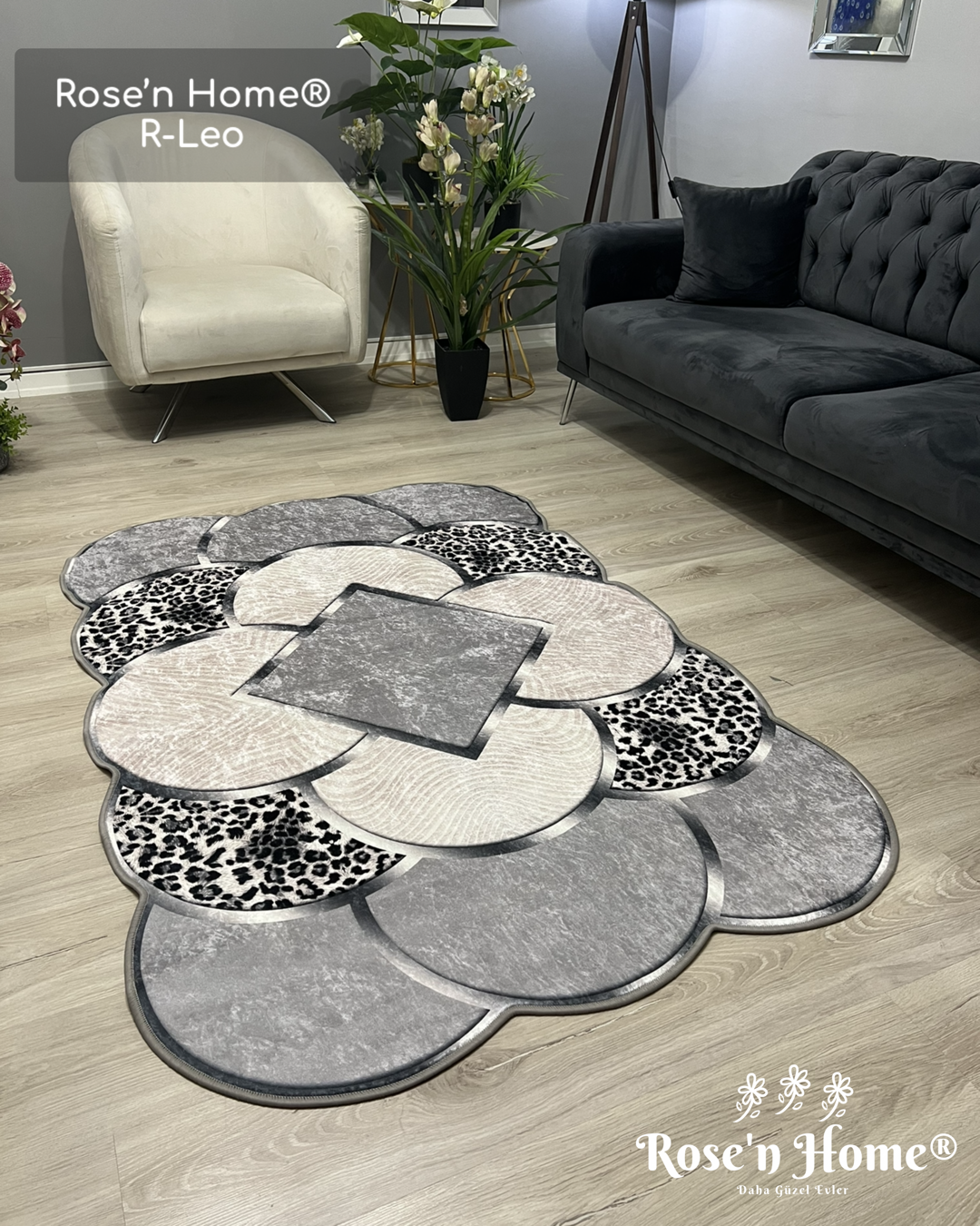 R-LEO - Kaymaz Deri Taban Makinede Yıkanabilir Salon Oturma Odası Mutfak Halısı