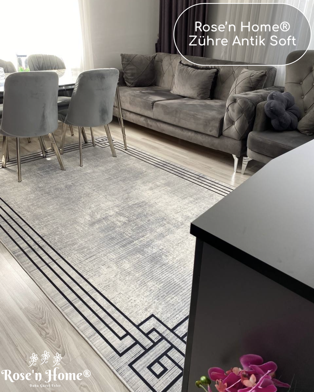 ZÜHRE ANTİK SOFT - Kaymaz Deri Taban Makinede Yıkanabilir Salon Oturma Odası Mutfak Halısı