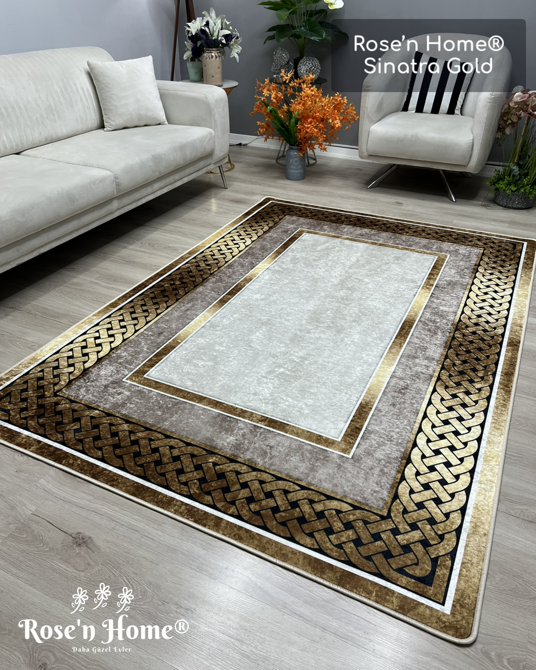SİNATRA GOLD - Kaymaz Deri Taban Makinede Yıkanabilir Salon Oturma Odası Mutfak Halısı