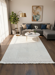 MİLAS C40-KREM Kabartmalı Modern Geometrik Desenli Salon Koridor Mutfak Halısı