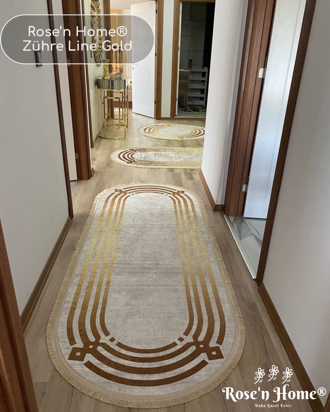 ZÜHRE LİNE GOLD - Kaymaz Deri Taban Makinede Yıkanabilir Salon Oturma Odası Mutfak Halısı