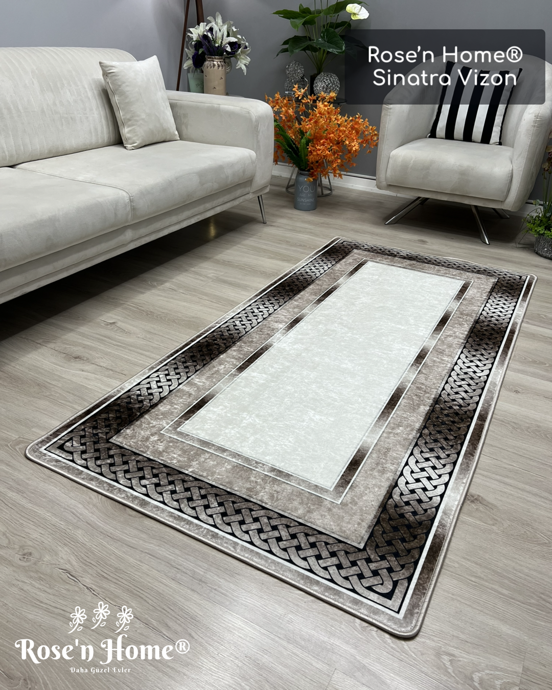 SİNATRA VİZON - Kaymaz Deri Taban Makinede Yıkanabilir Salon Oturma Odası Mutfak Halısı