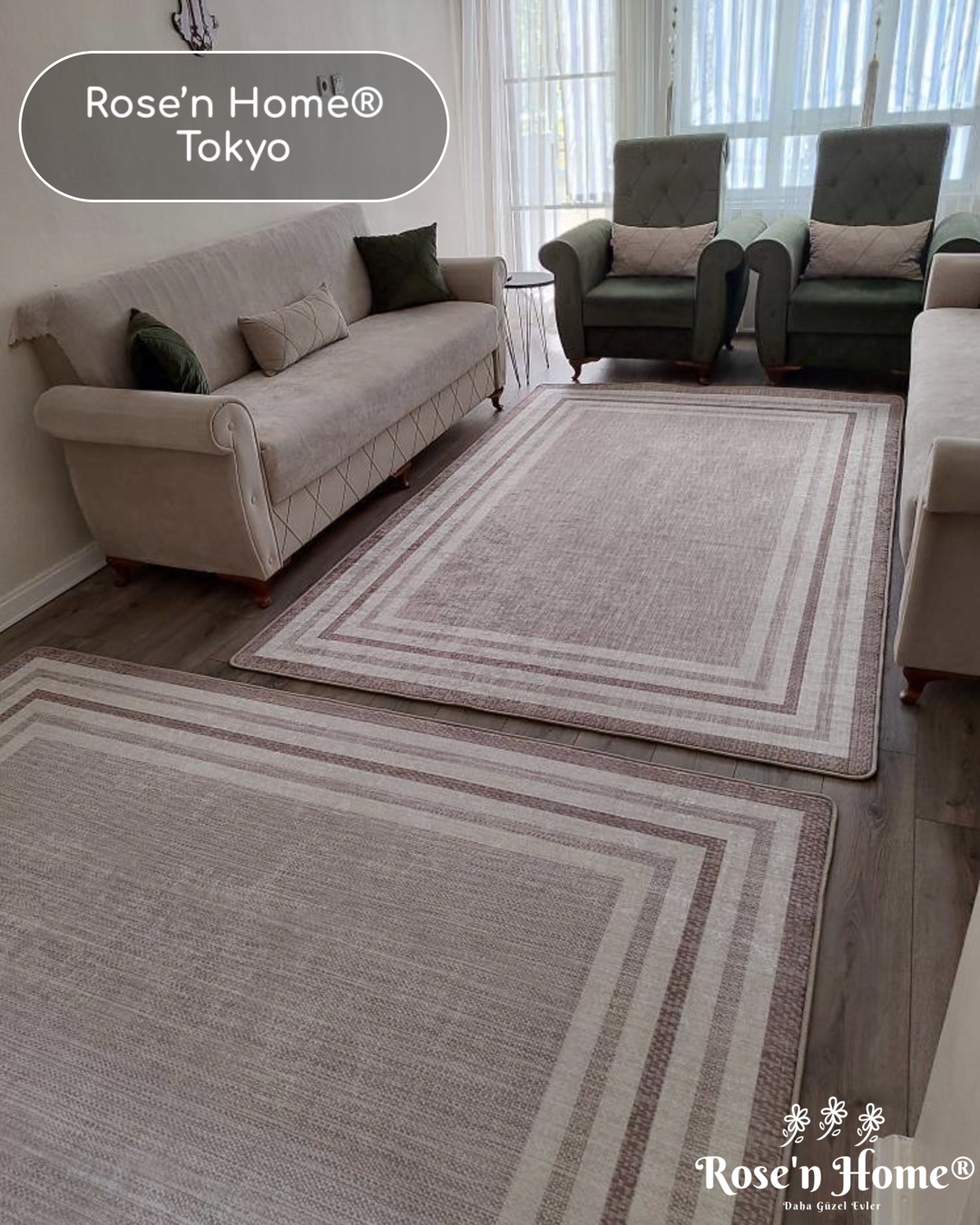 TOKYO - Kaymaz Deri Taban Makinede Yıkanabilir Salon Oturma Odası Mutfak Halısı