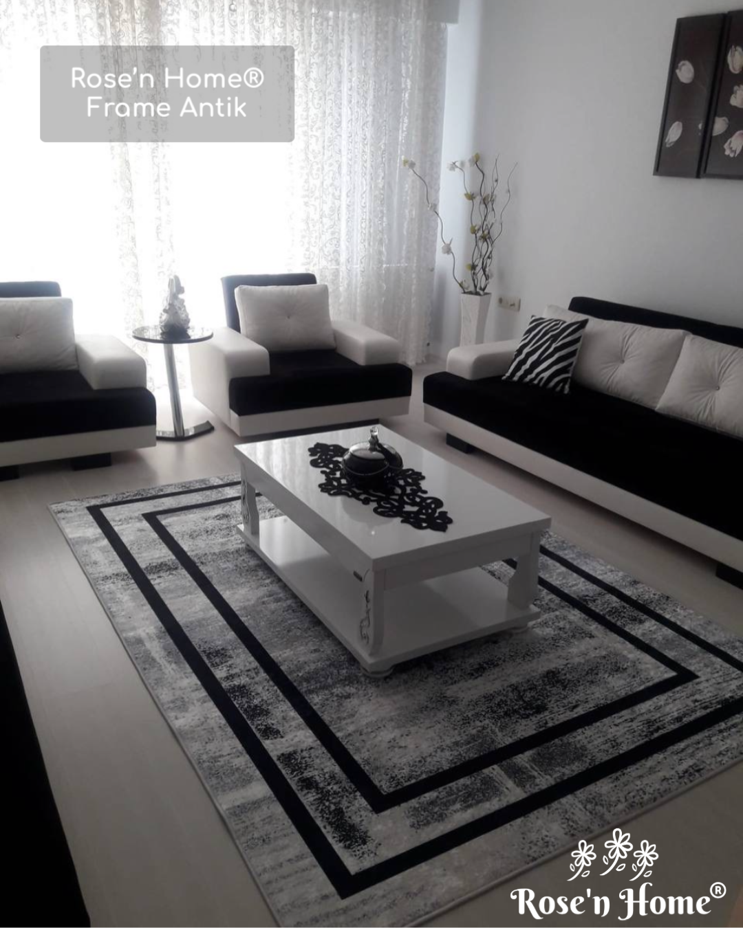 FRAME ANTİK - Kaymaz Deri Taban Makinede Yıkanabilir Salon Oturma Odası Mutfak Halısı