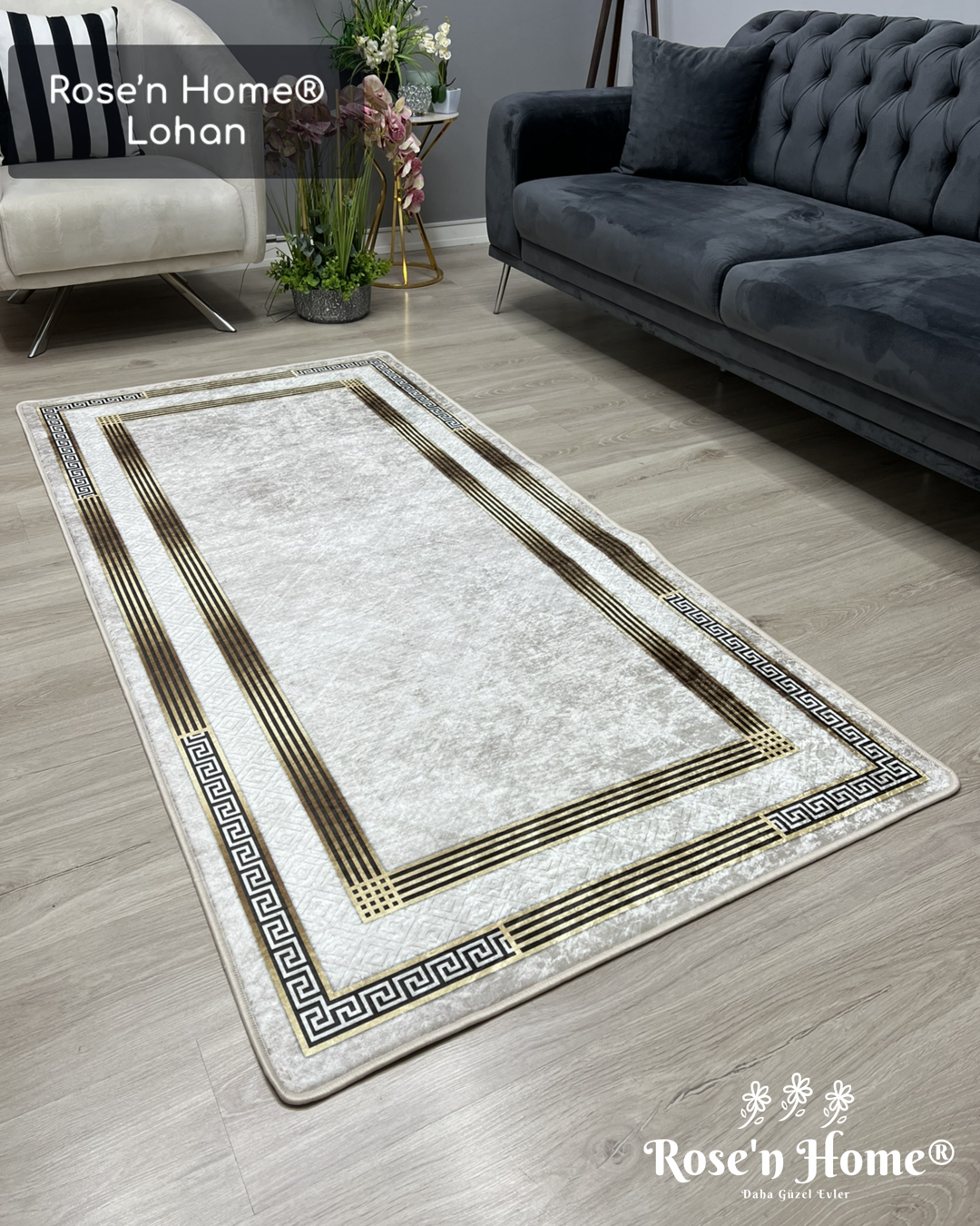 TAYLOR KREM - Kaymaz Deri Taban Makinede Yıkanabilir Salon Oturma Odası Mutfak Halısı