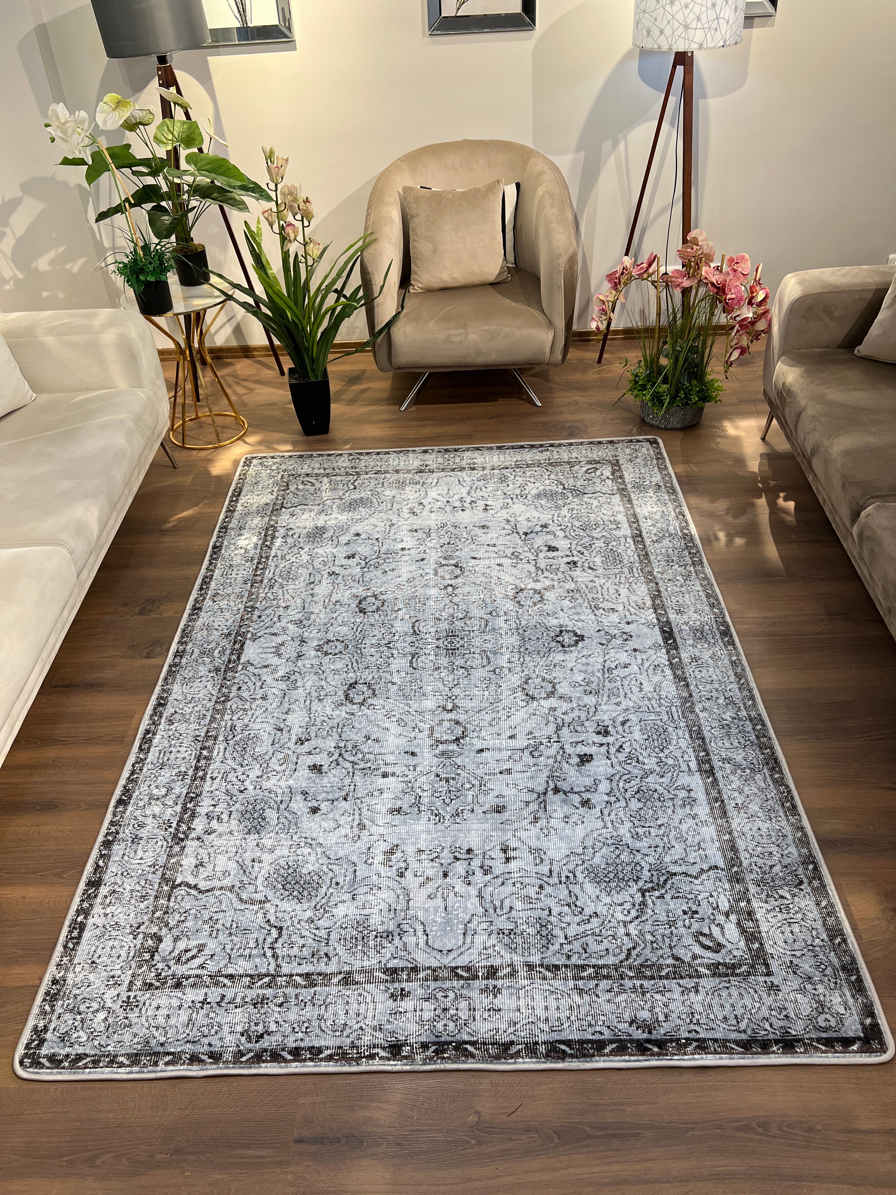 TERRA KAHVE - Kaymaz Deri Taban Makinede Yıkanabilir Salon Oturma Odası Mutfak Halısı