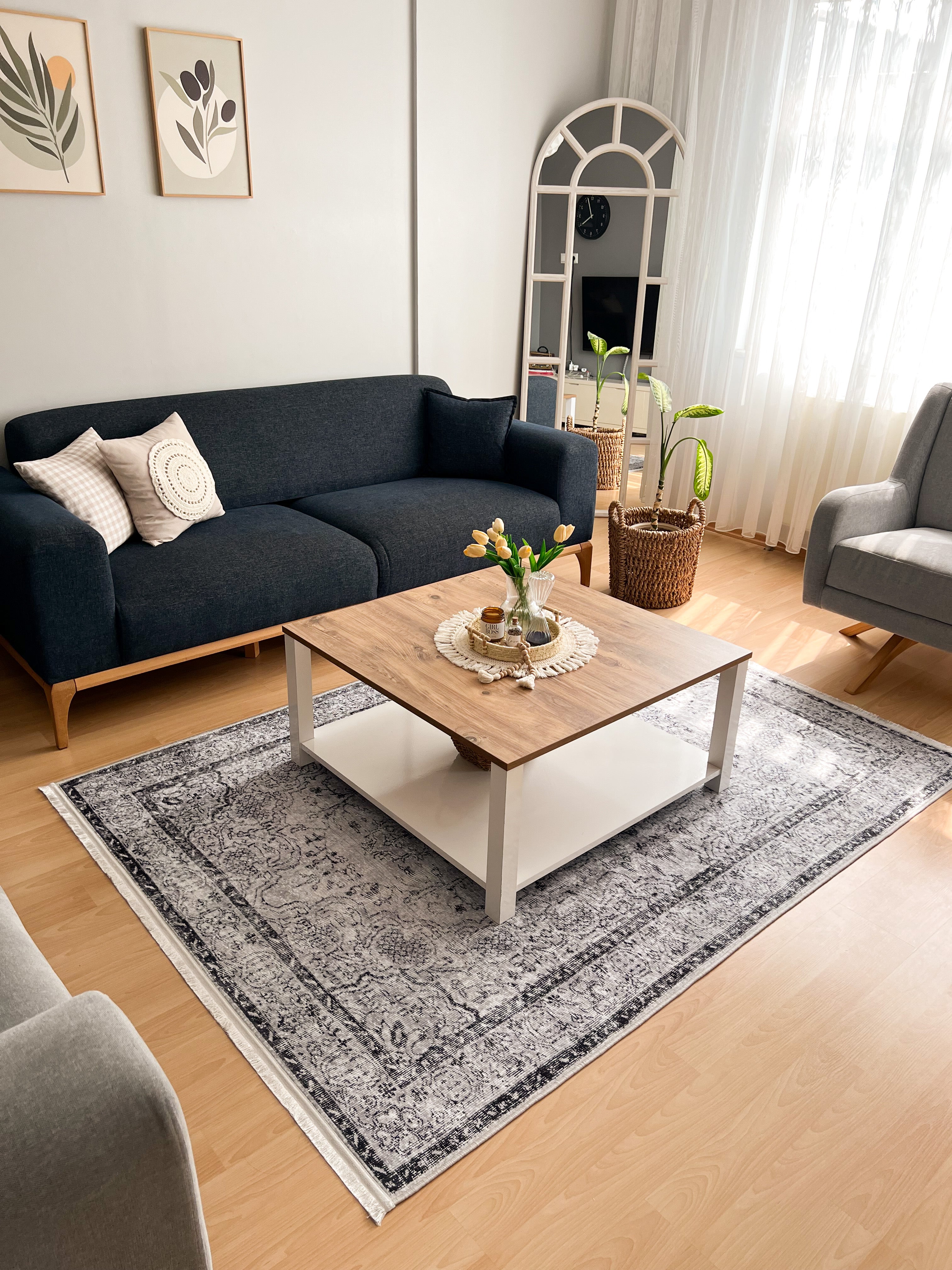 TERRA - Kaymaz Deri Taban Makinede Yıkanabilir Salon Oturma Odası Mutfak Halısı