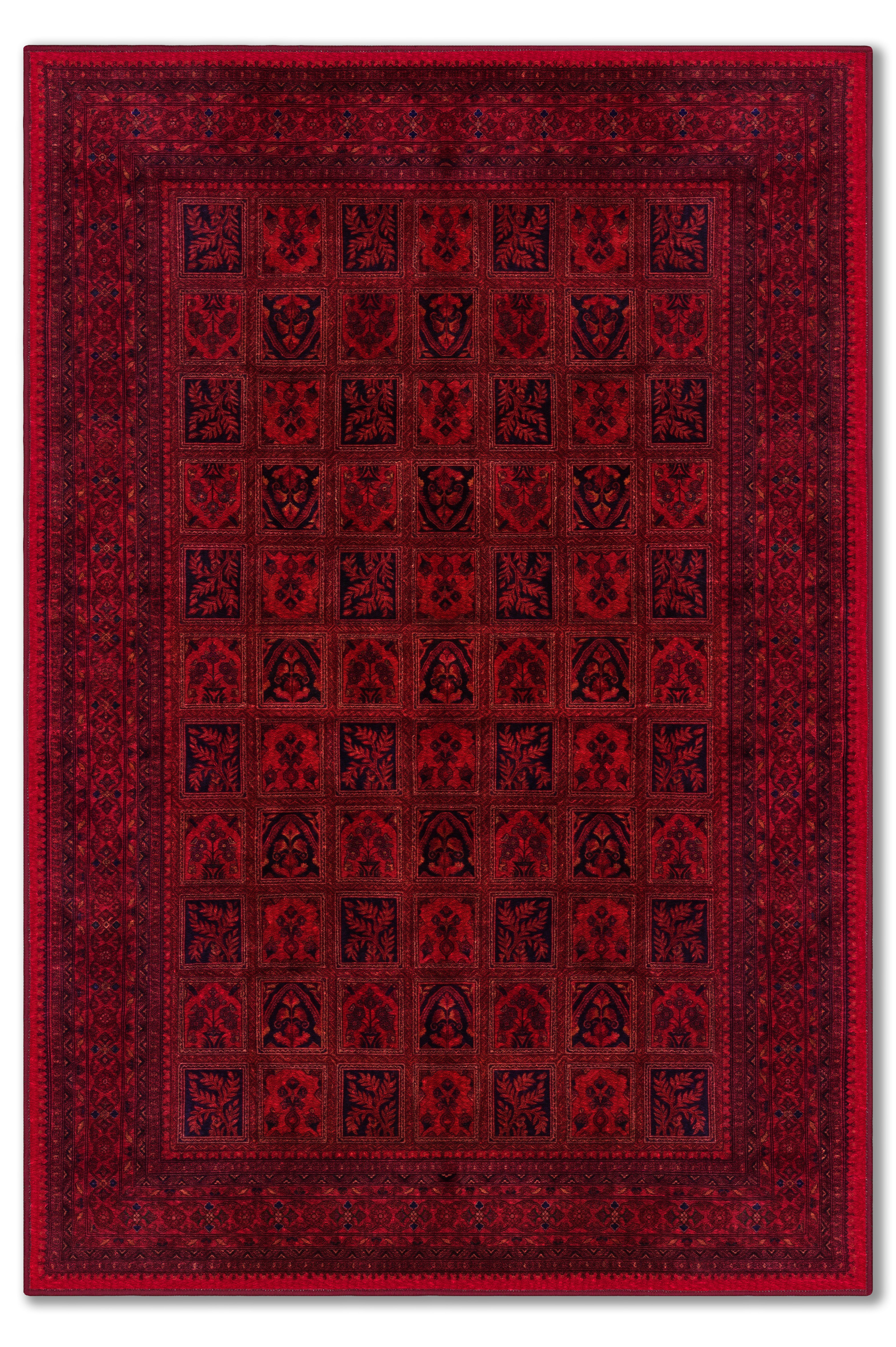 yıkanabilir kaymaz taban şönil dokuma halı 80x150 kirmizi; siyah
