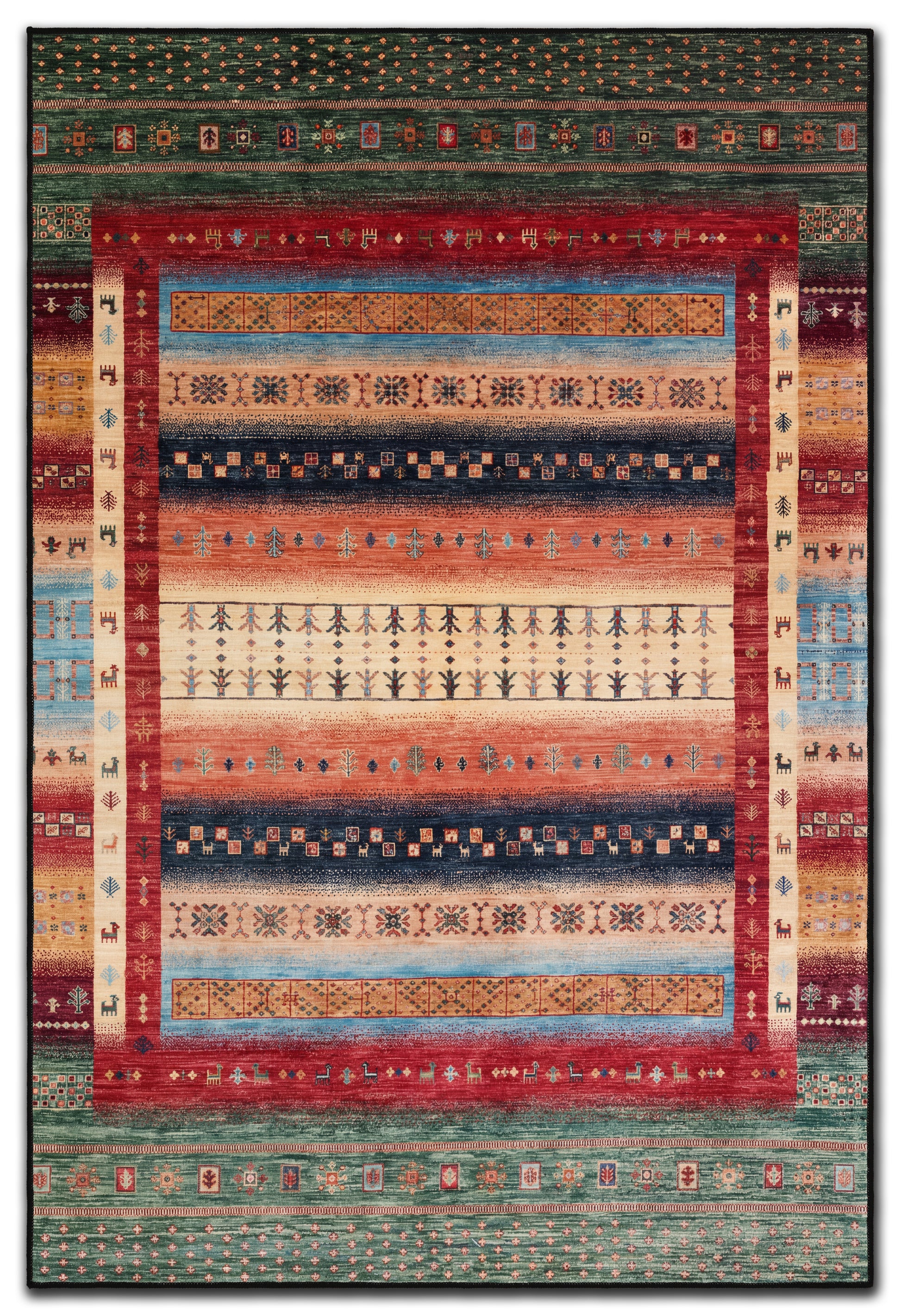yıkanabilir kaymaz taban şönil dokuma halı 80x150 yesil; kirmizi; renkli