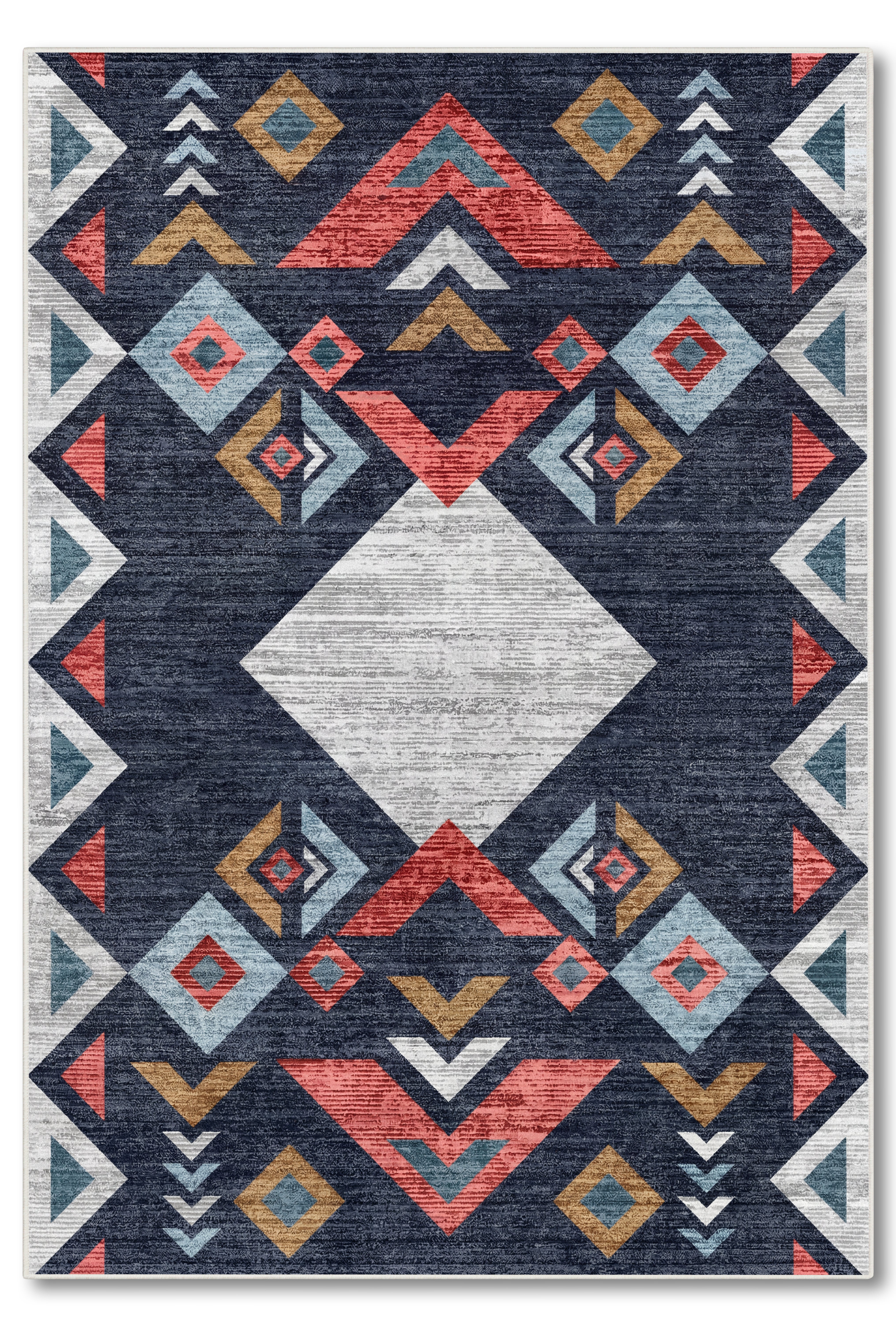 yıkanabilir kaymaz taban şönil dokuma halı 80x150 lacivert; renkli