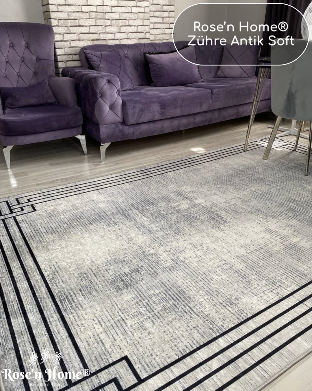 ZÜHRE ANTİK SOFT - Kaymaz Deri Taban Makinede Yıkanabilir Salon Oturma Odası Mutfak Halısı