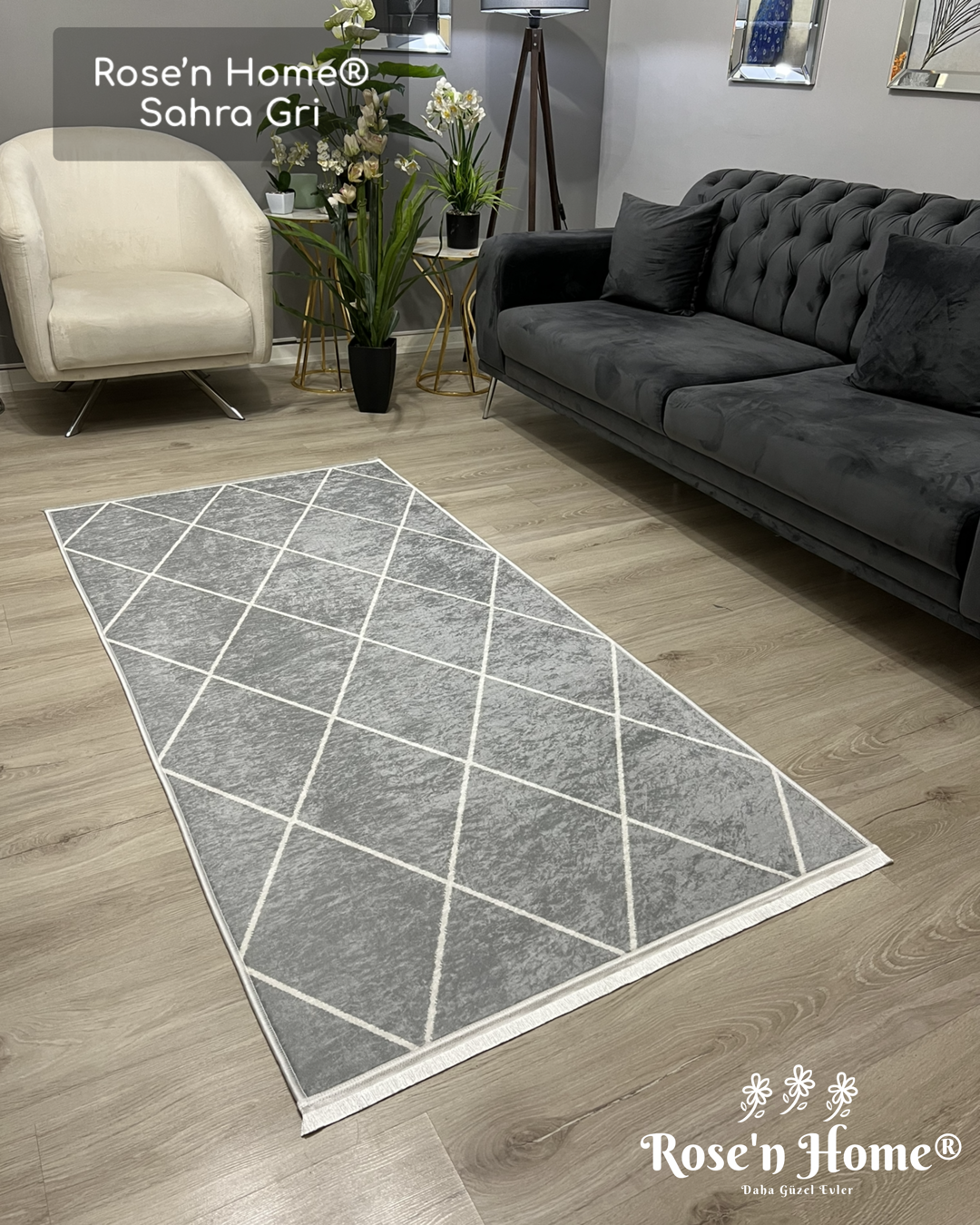 SAHRA GRİ - Kaymaz Deri Taban Makinede Yıkanabilir Salon Oturma Odası Mutfak Halısı