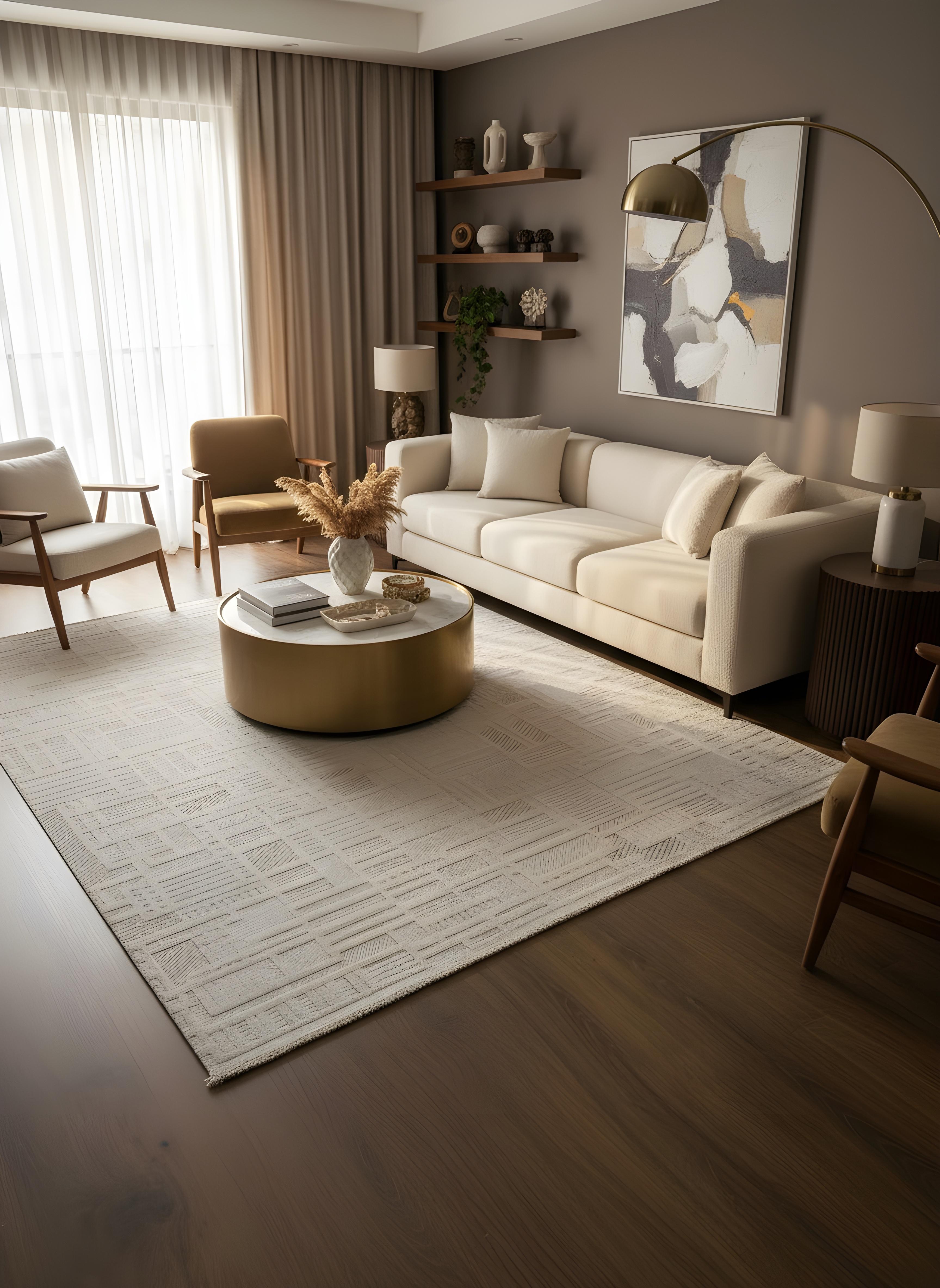MYRA 448 Bej Geometrik Desenli Modern Salon Mutfak Koridor Balkon Halısı