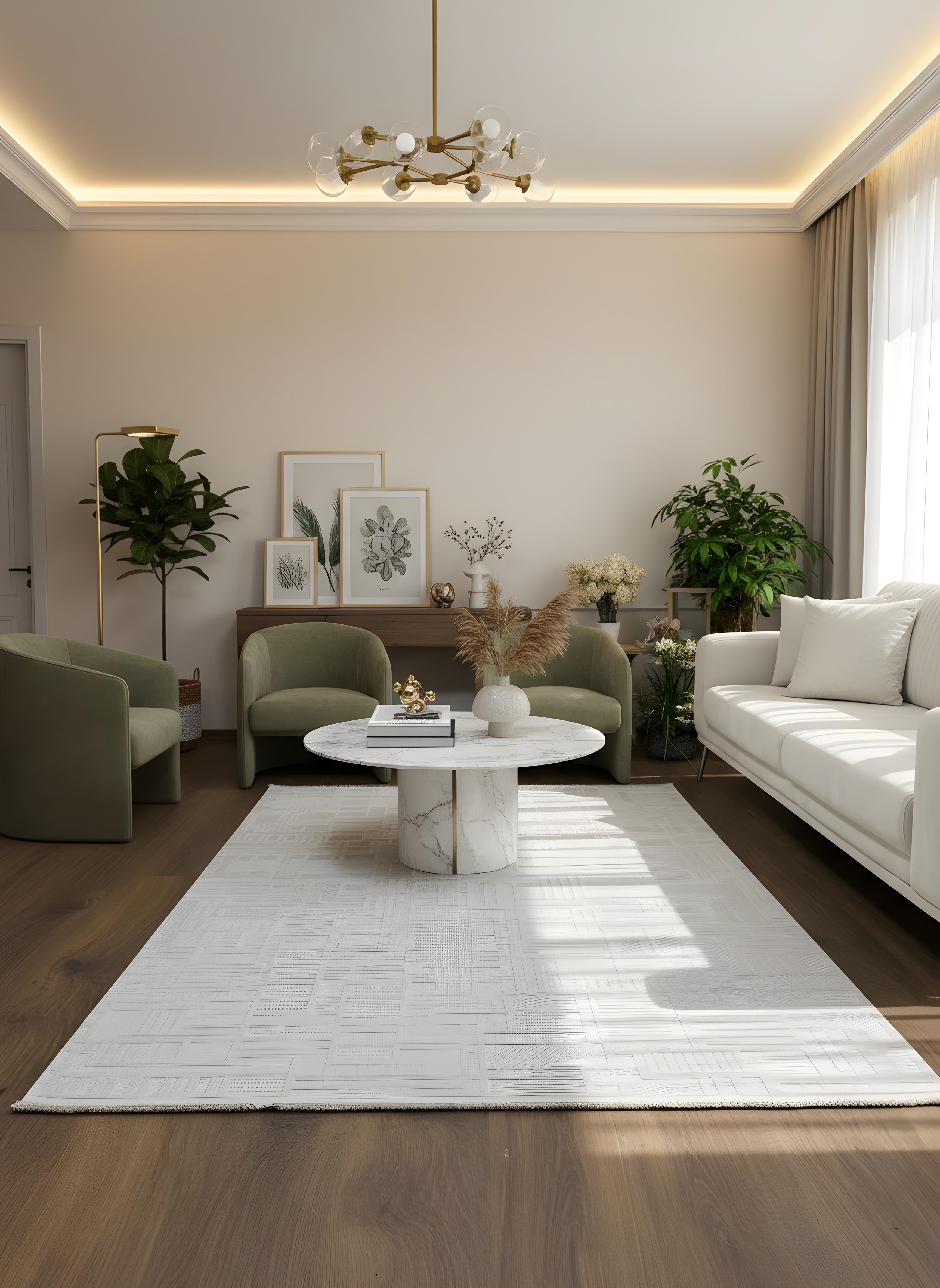 MYRA 448 Bej Geometrik Desenli Modern Salon Mutfak Koridor Balkon Halısı