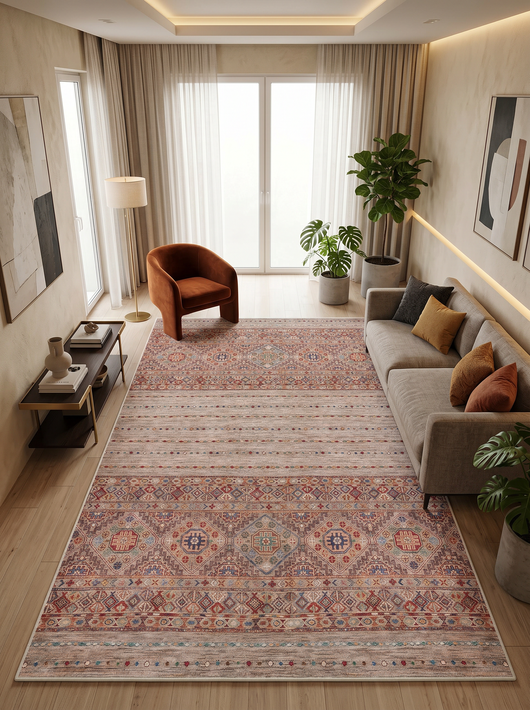 yıkanabilir kaymaz taban şönil dokuma halı 120x180 kahverengi; renkli